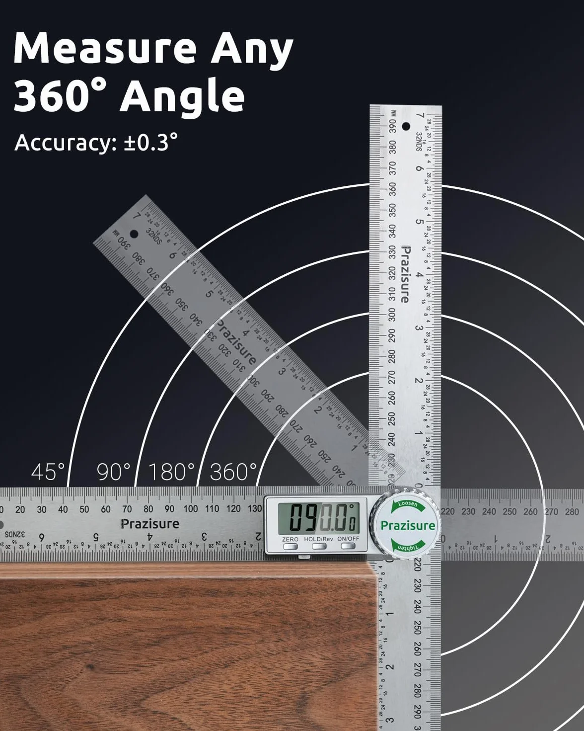 Goniometro digitale 200 mm acciaio inossidabile strumento di misurazione angolare per legno edilizia fai da te