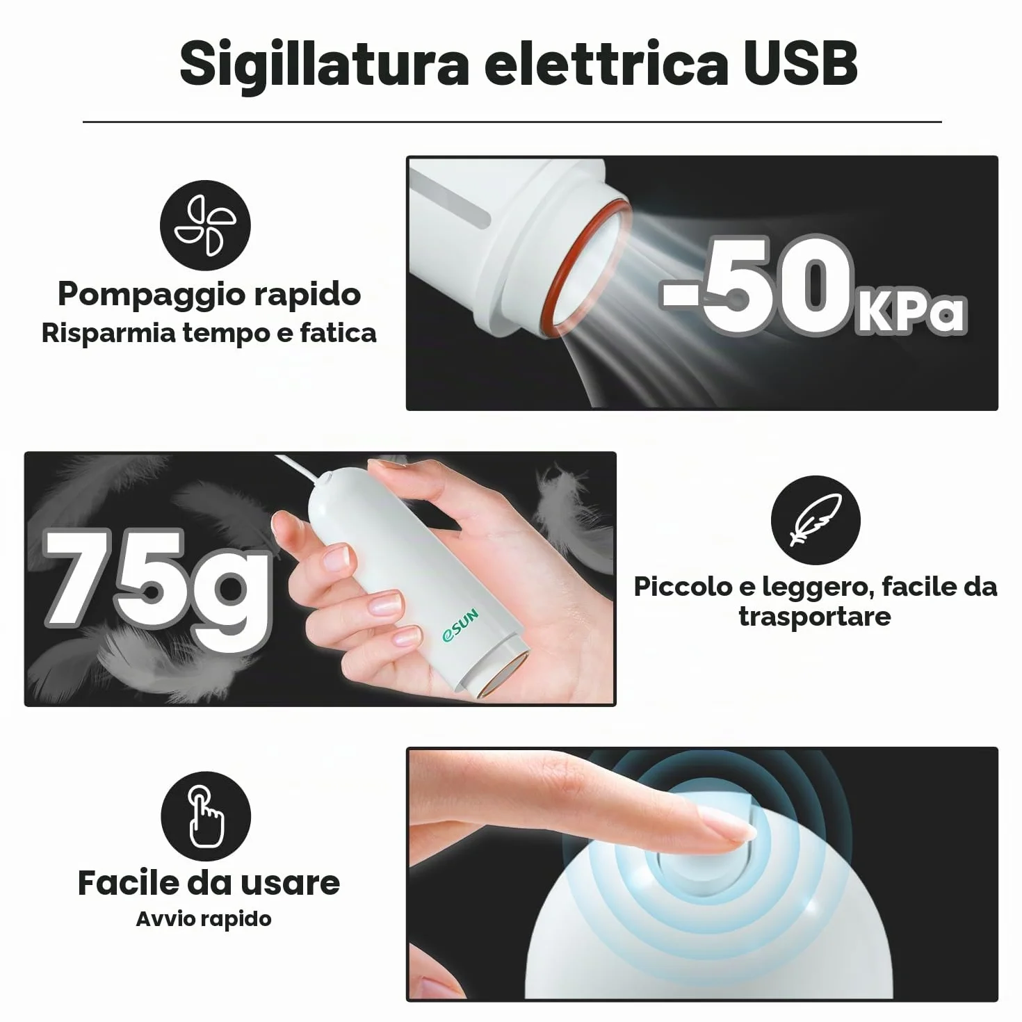 eSUN Upgrade Kit Sottovuoto, 10pz Stampante 3D Filamento Compressione Sottovuoto con pompa USB, riutilizzabile filamento a prova di umidità sacchetto sigillato sottovuoto