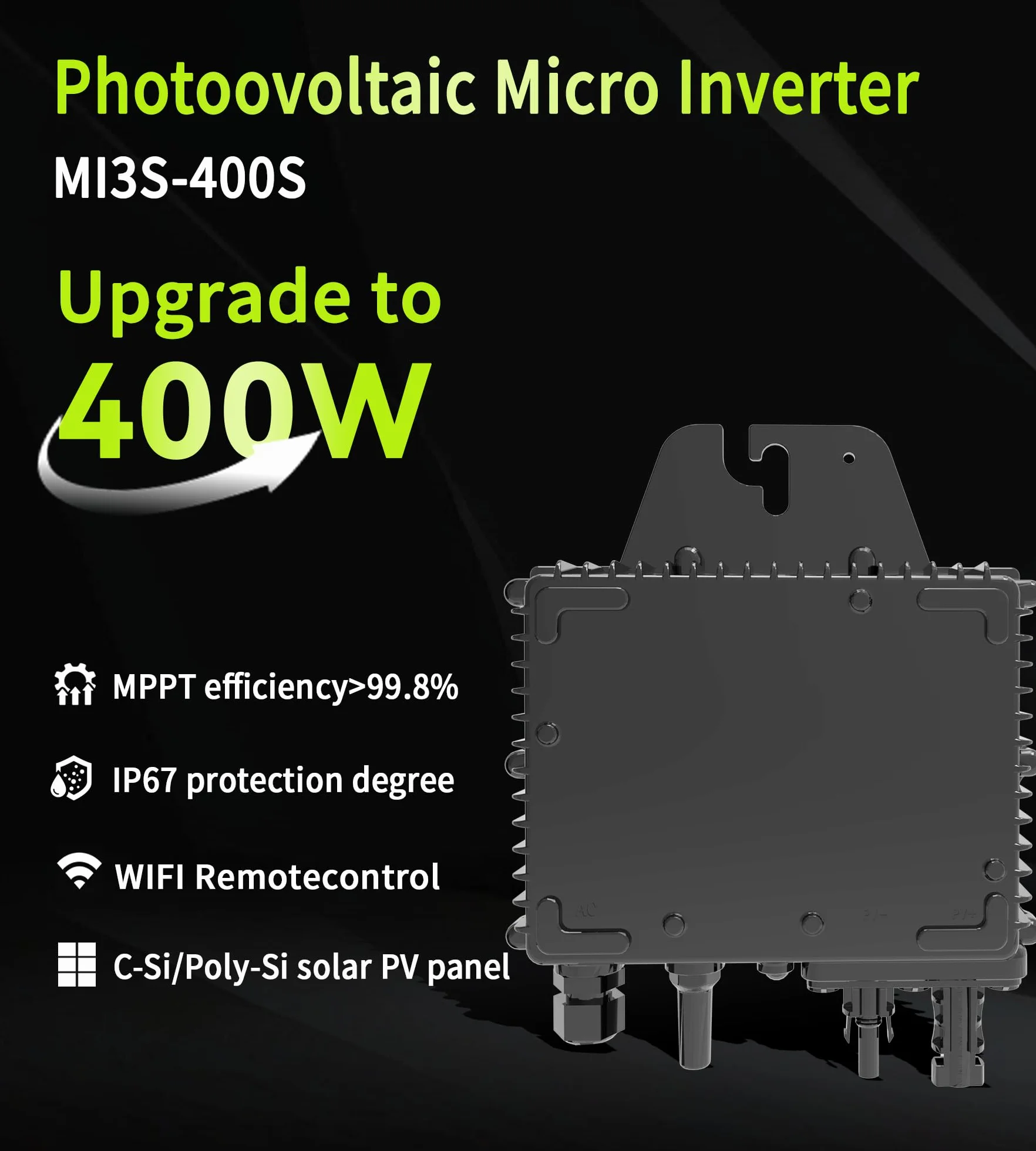 RC Micro inverter 400 W, ingresso CC 25-60 V, inverter modulo PV, micro convertitore MPPT, Controllo dell’app tramite Wi-Fi