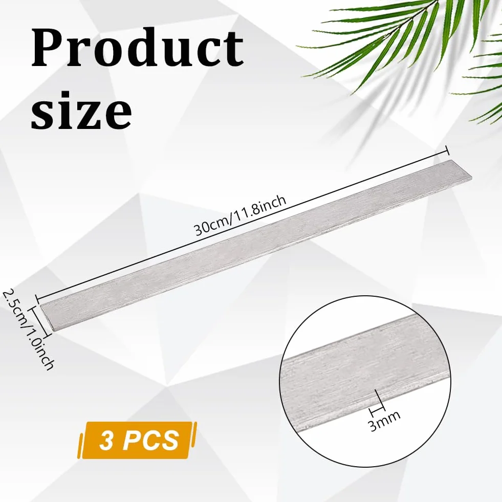 PH PandaHall 3pz Barre Piatte Acciaio Inox 304 Strisce Rifinitura Metallo 300x25mm Finitura Spazzolata Acciaio