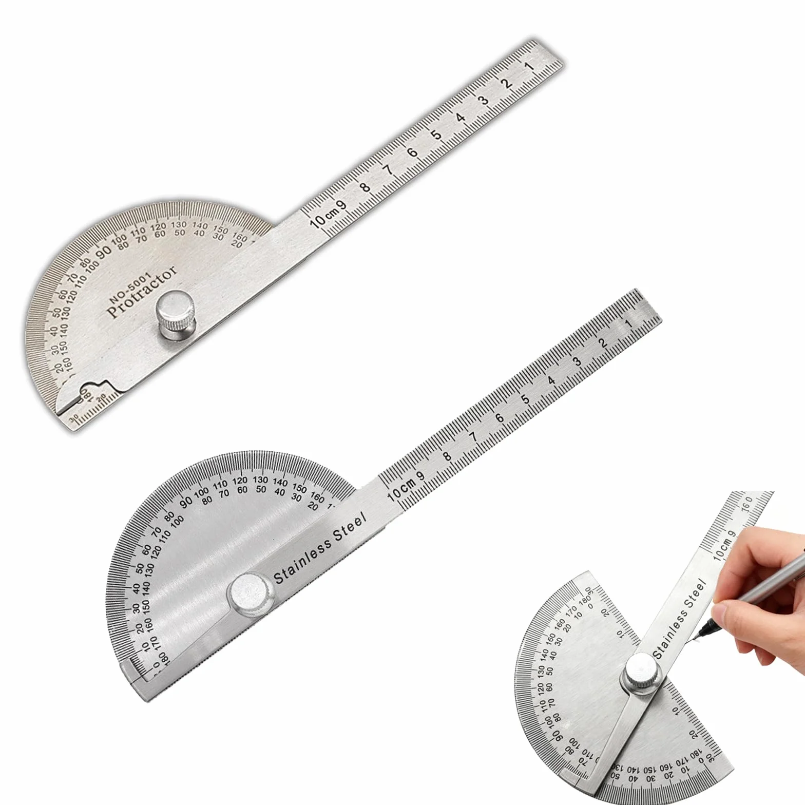 goniometro professionale 2 pezzi per falegnameria e costruzioni strumenti di misurazione angoli acciaio inox 180° con braccio regolabile per ingegneria e design architettonico