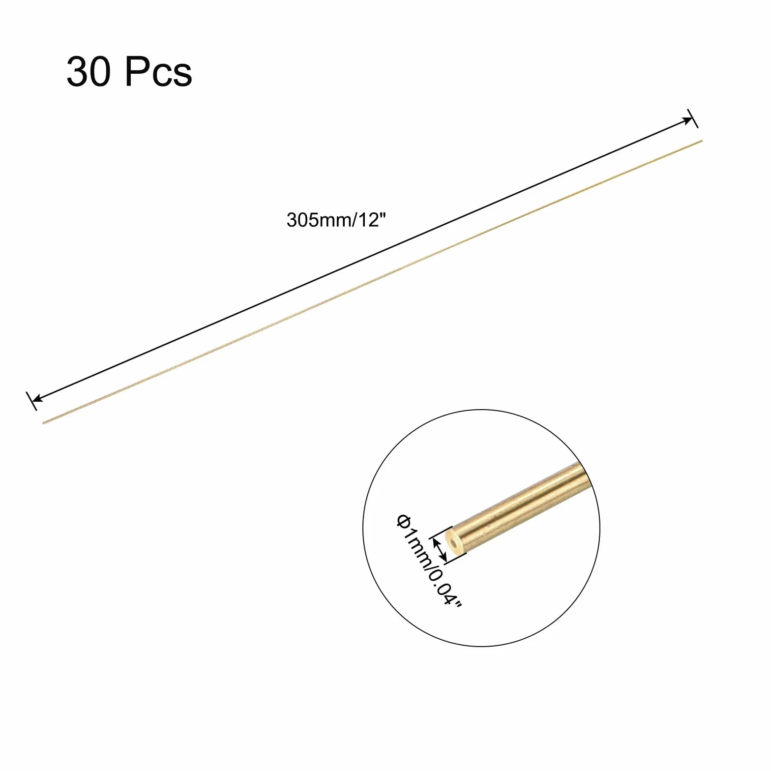 QUARKZMAN Asta Tonda in Ottone Massiccio 1mm 305mm Barra Tornio Fai da Te Confezione da 30