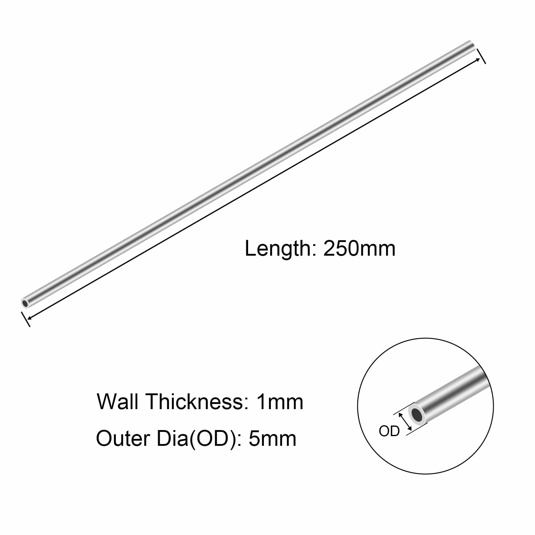 Tubi in acciaio inossidabile 304 diametro esterno 5 mm spessore 1 mm lunghezza 250 mm rotondo senza cuciture 3 pezzi