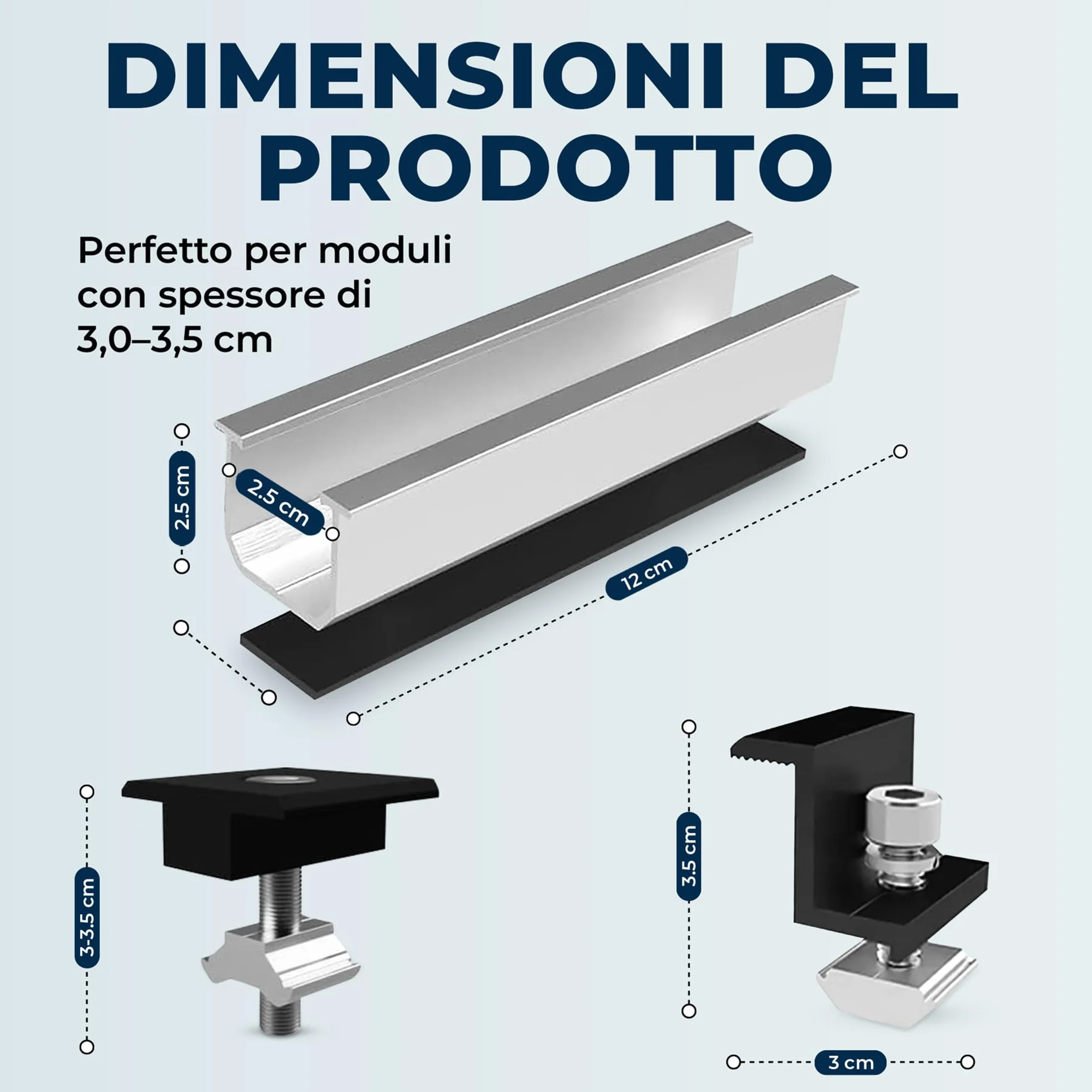 Supporto per Tetto in Metallo 12 cm Regolabile Alluminio per Montaggio Solare Tetto Piatto Pannelli Solari Spessore 30-35 mm (4 pannelli)