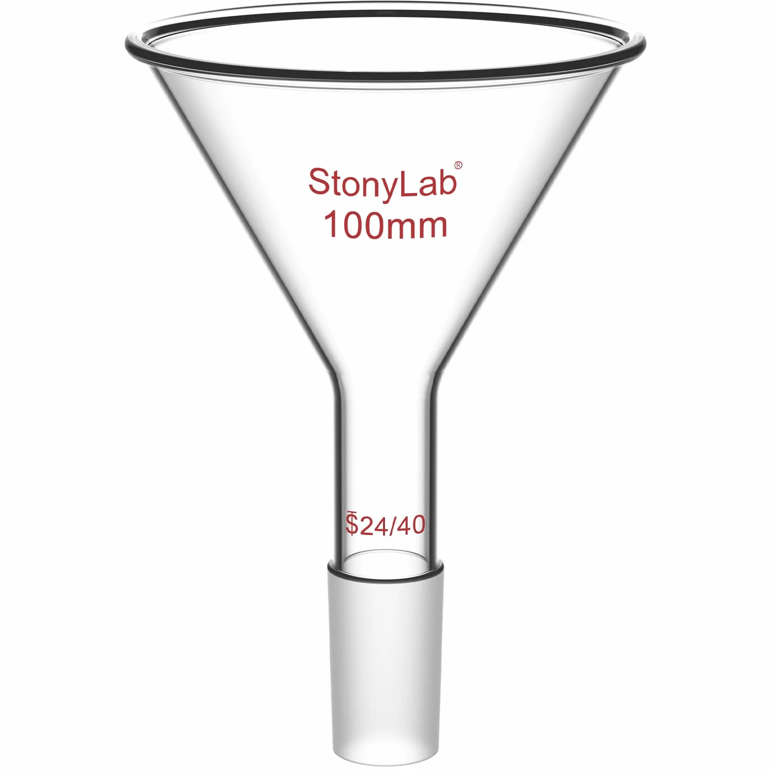 stonylab Vetro Stelo Corto Polvere Imbuto, Powder Funnel con 100mm Diametro Esterno e 24/40 Joint Interno in Vetro Filtro Imbuto