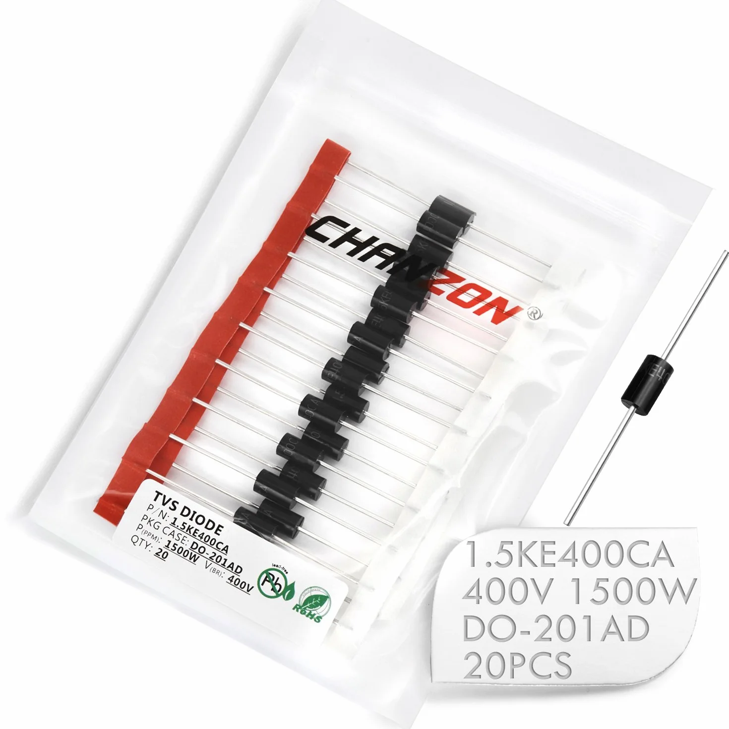 Chanzon Diodi TVS 1.5KE400CA 1500W 400V DO-201AD DO-27 Bidirezionale