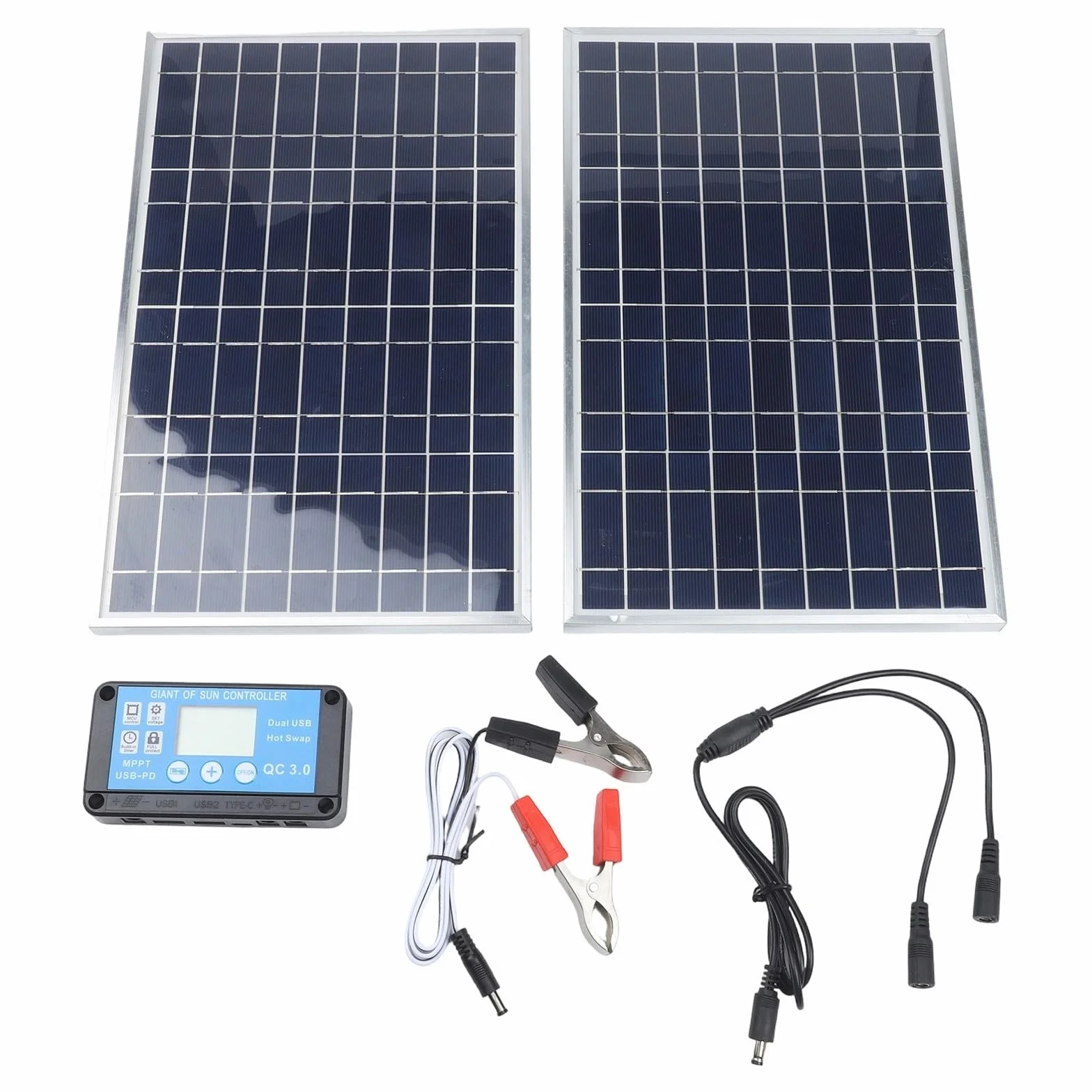 Kit Caricabatterie Solare 200W, 12V, Manutentore di Ricarica Lenta, Caricabatterie per Batteria IP65 Impermeabile per Auto, Barca, Campervan (Doppio)