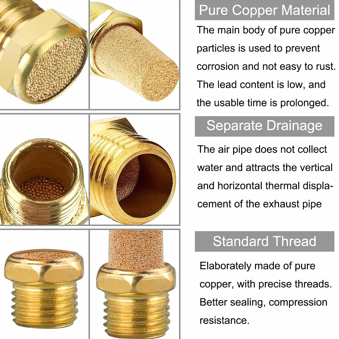 Silenziatore pneumatico in bronzo sinterizzato con filettatura maschio 1/4" esagonale