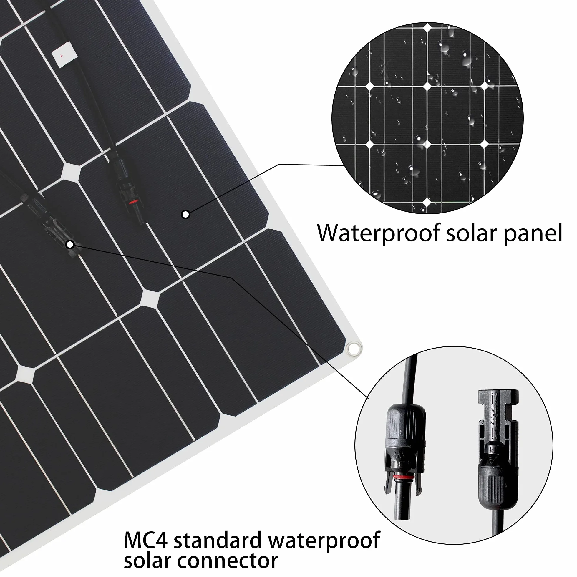 100W Flessibile Pannello Solare Kit Monocristallino carica Solare con controller 10A, uscita USB per caricare batterie 12V 24V(GEL AGM) per camper, roulotte, barche, tetti
