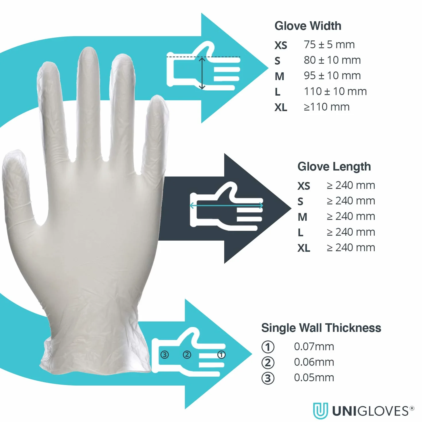 Unigloves Unicare Guanti da esame in Vinile Trasparente Monouso Talcati Senza Lattice Large 100 Pezzi