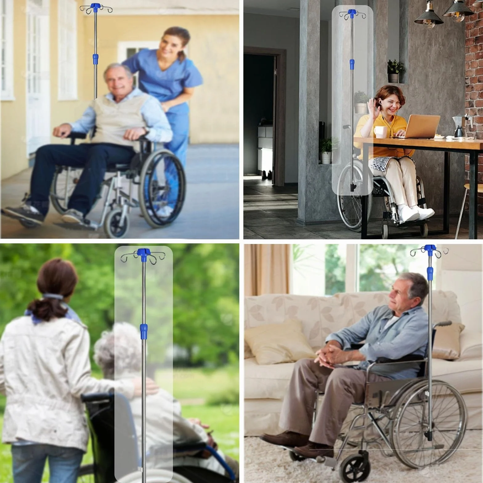 Asta per Flebo per Sedia a Rotelle 4 Ganci Portaflebo per Sedia a Rotelle Asta Portaflebo Telescopica Regolabile in Altezza