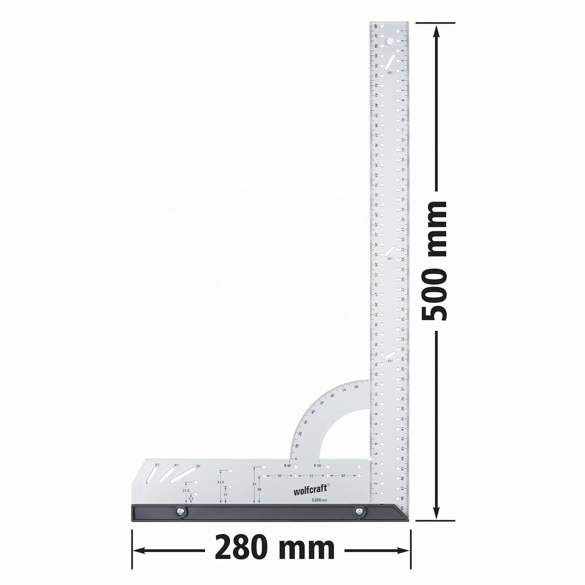Wolfcraft Squadra multiuso 500 mm per misurare tracciare disegnare tagliare