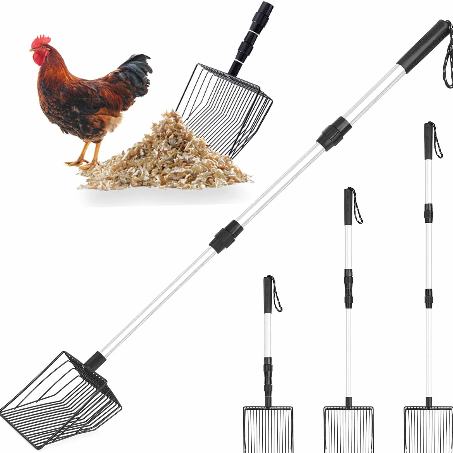 Pala per polpaccio, accessori per pollaio, scooper, pala per pollo, 3 in 1 regolabile per la pulizia, attrezzi per la pulizia del pollaio, pala per separazione pollaio