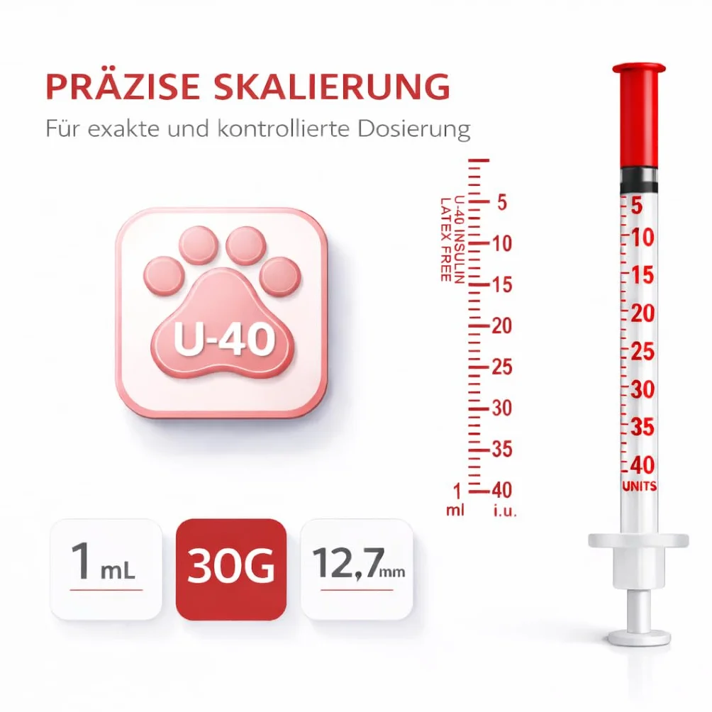 Tubi dosatori di precisione U40 1 ml 30 g x 1/2" (0,3 x 12,7 mm) per animali e laboratorio