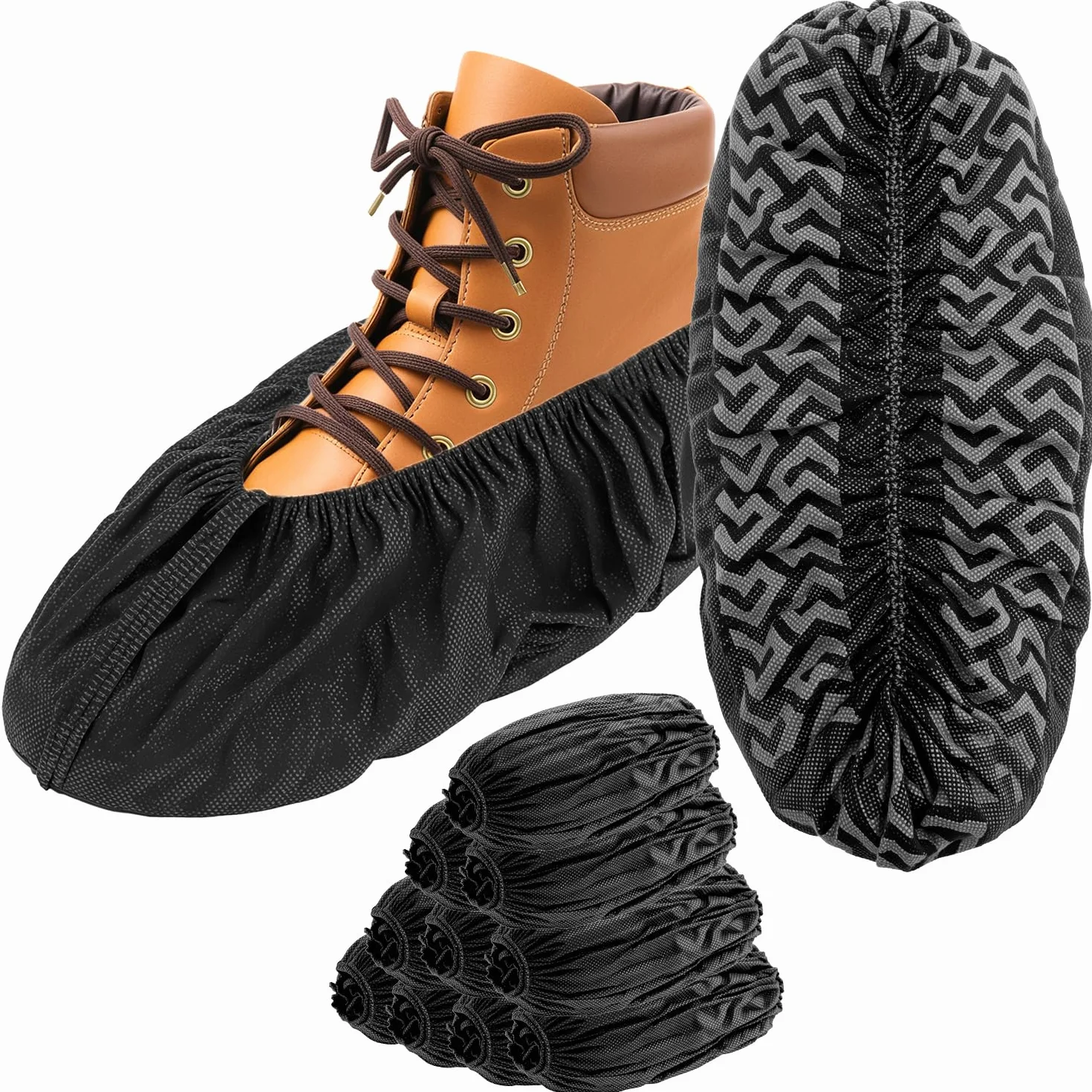 QWORK 100 Pezzi Copriscarpe Monouso Neri XL, Calzari in Tessuto Non Tessuto Suola Antiscivolo