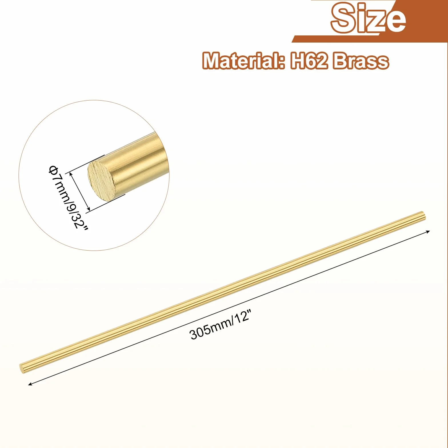 QUARKZMAN Barra Tonda Solida Ottone 9/32" 7mm Diametro 12" 305mm H62 Per Tornio DIY