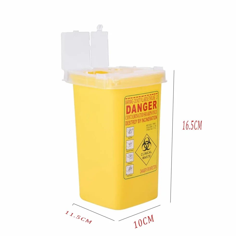 Nikou Contenitore per Rifiuti Taglienti 1 Litro, Sharps Container Smaltimento Plastica per Tatuaggi Giallo