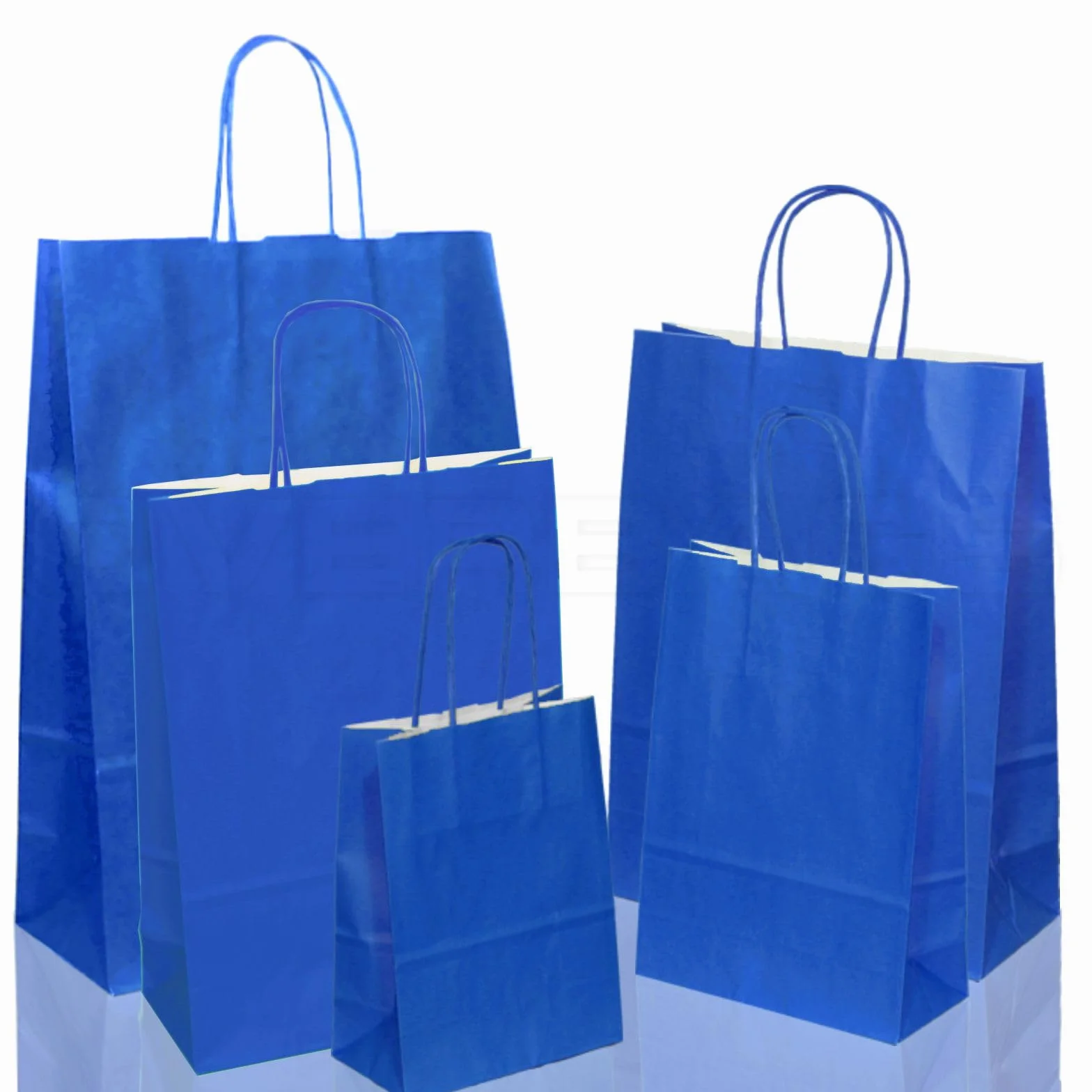 OVERBAGS - Borse shopper sacchetti di carta manico cordino colore azzurro - Dimensione cm 32x13x42, Confezione pz 10