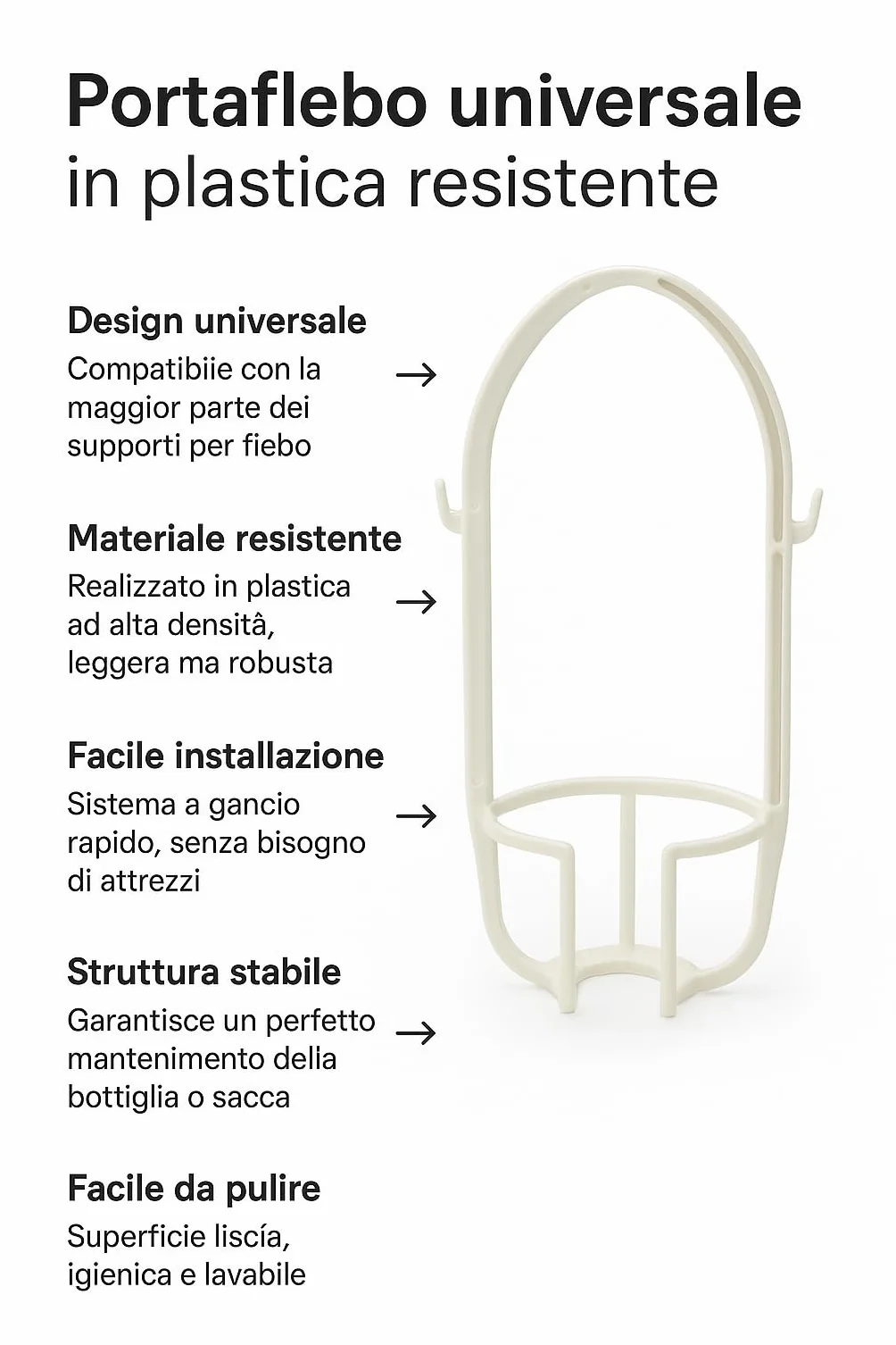 APP LIFE Portaflebo in Plastica Rigida, Cestello Reggiflacone Bianco per Asta Flebo, Accessorio Medico Ospedaliero per Flebo e Soluzioni Endovenose