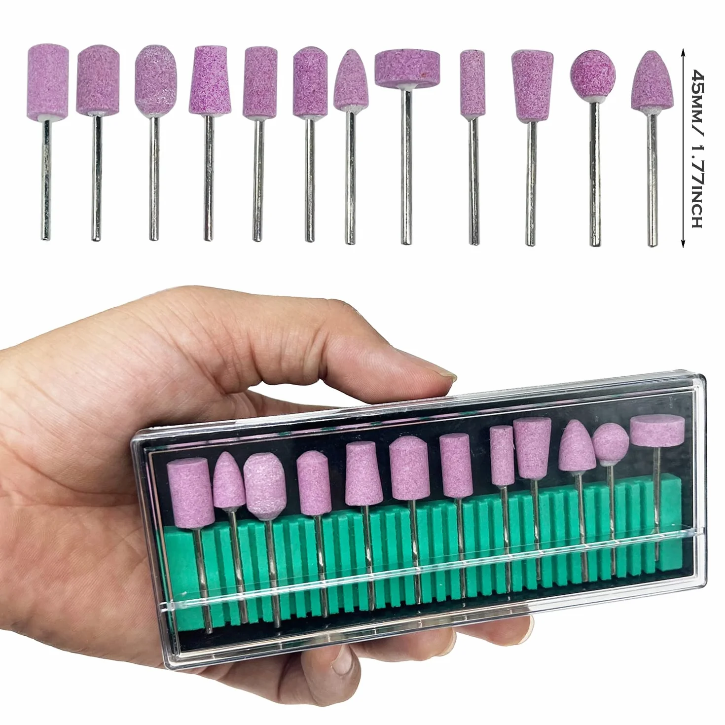 Woohome 12 Pz Punte Pietra Abrasiva Montate, Mola Abrasiva con Gambo Montato Su Pietra Set di Teste in Pietra Abrasiva con Punte per Trapani Rotativo per Molatura, Lucidatura