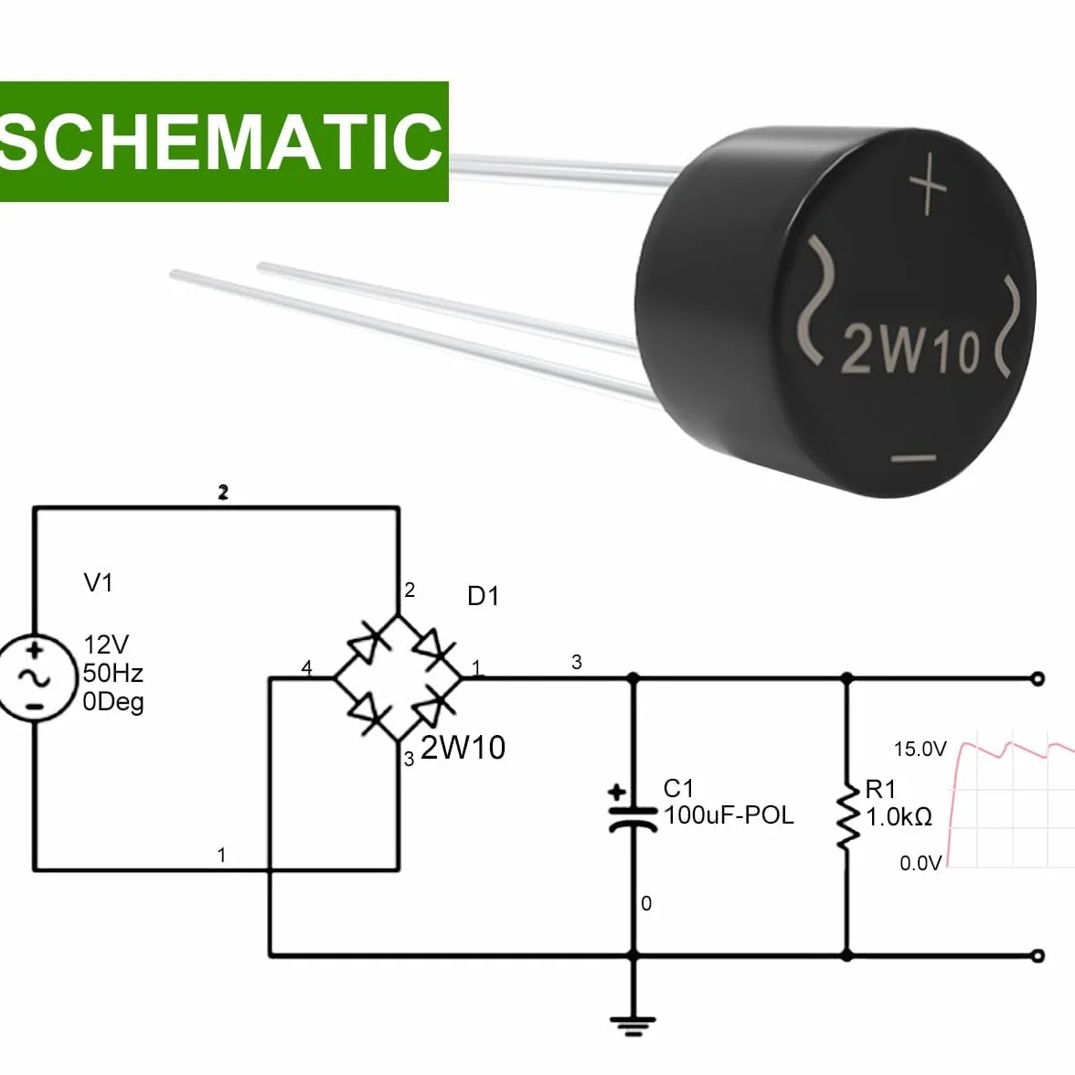10 pezzi Diodo raddrizzatore a ponte 2W10 2A 1000V WOB Monofase Onda intera 2 ampere 1000 volt Diodi al silicio elettronici elpohl®