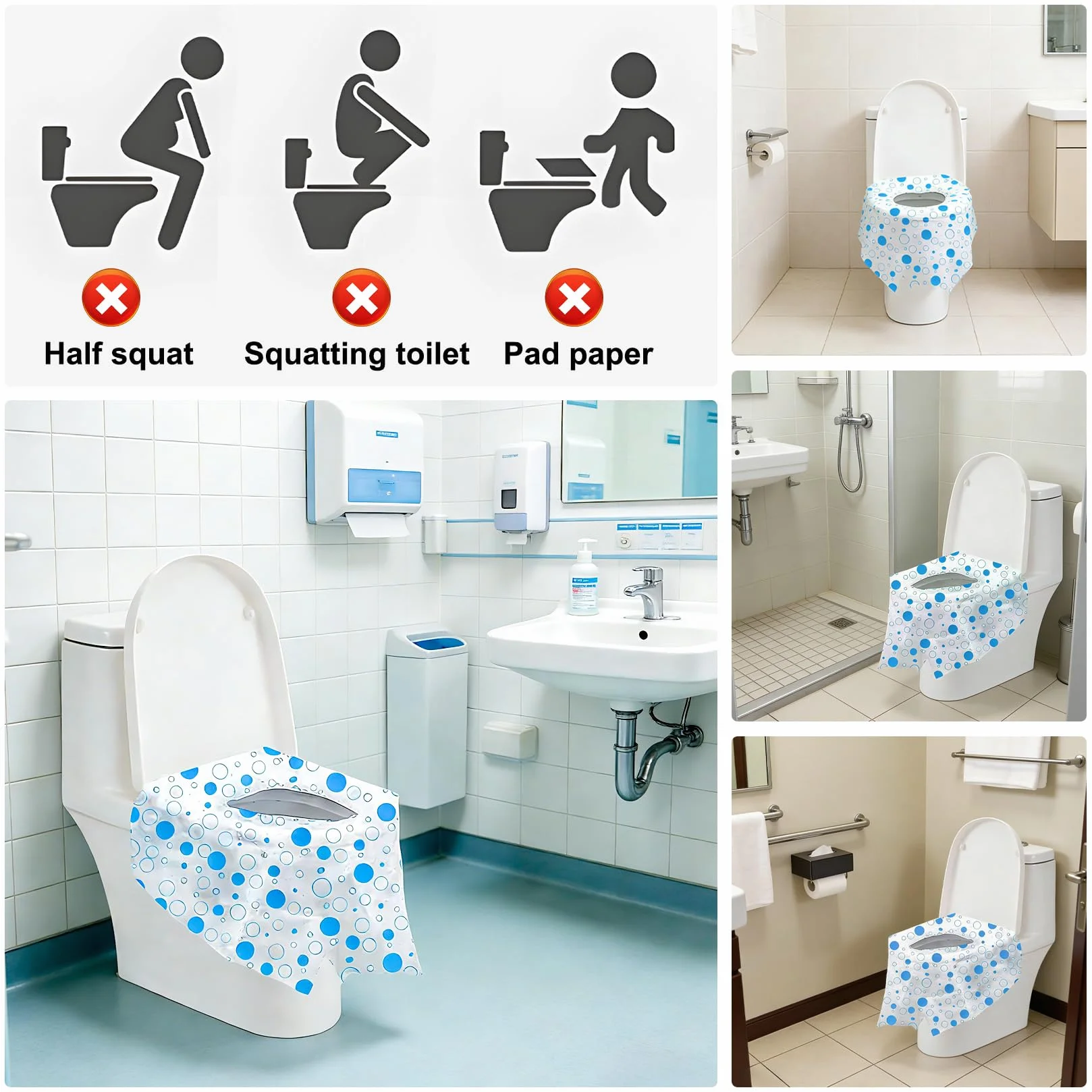 Copriwater Universali 620x640 mm WC Usa e Getta Monouso da Viaggio Pubblici Ospedali Uffici