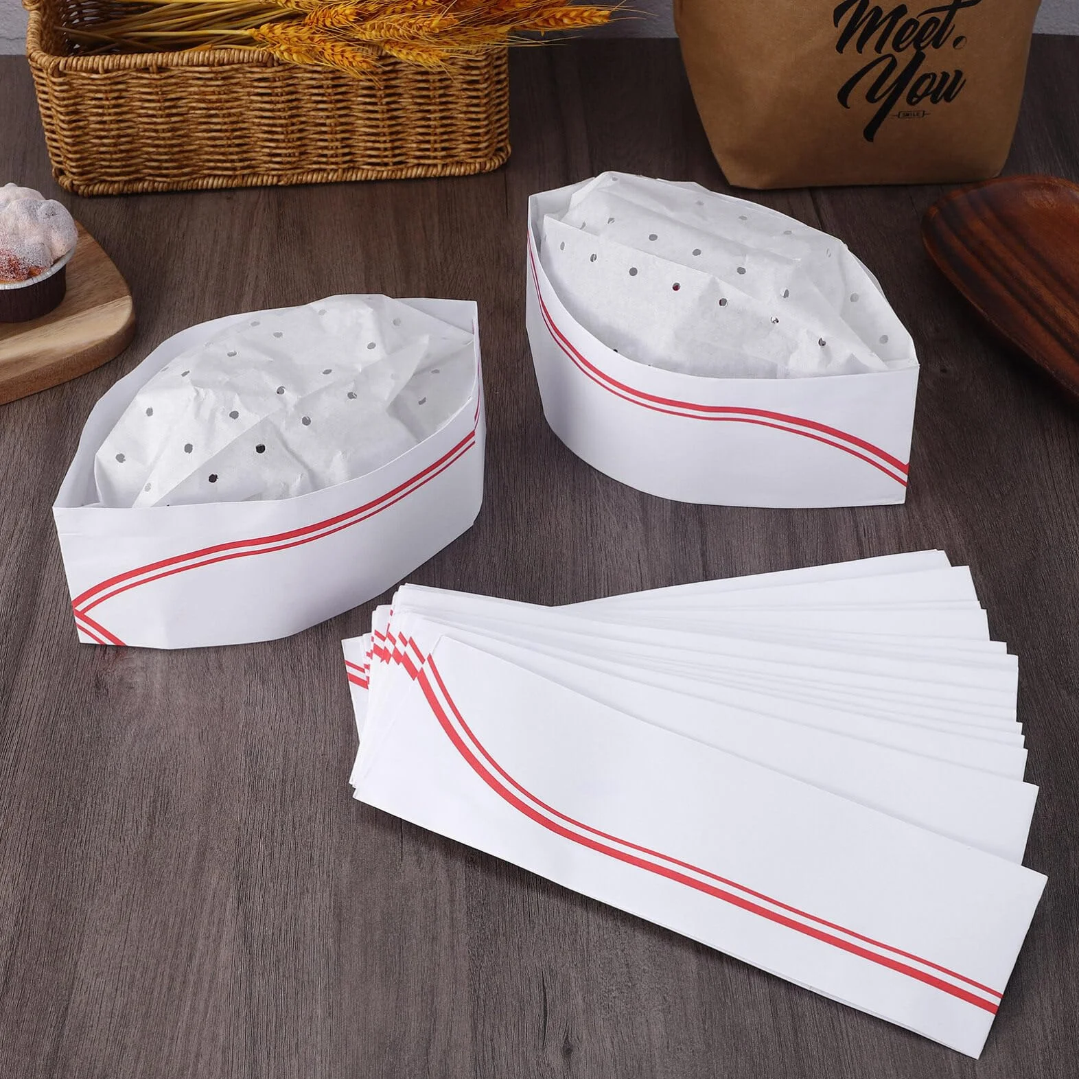 CLISPEED 20 białe czepki kuchenne z papieru jednorazowe regulowane catering
