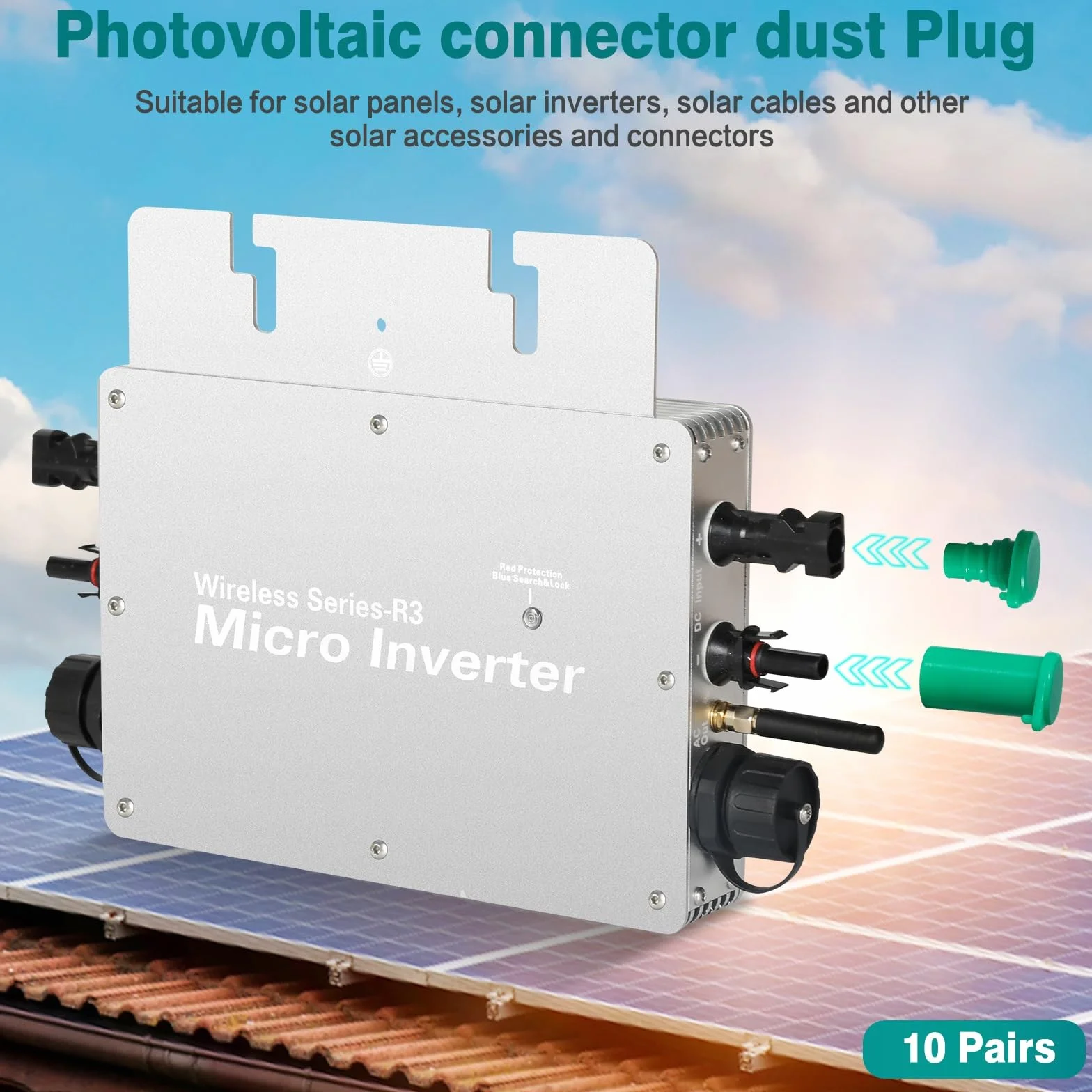 Jadeshay Cappucci per Connettori Solari,10 Paia Cappuccio Maschio e Femmina per Terminale del Cavo Pannello Solare e Inverter,Impermeabile e Resistenti alla Polvere Accessori per Pannello Solari