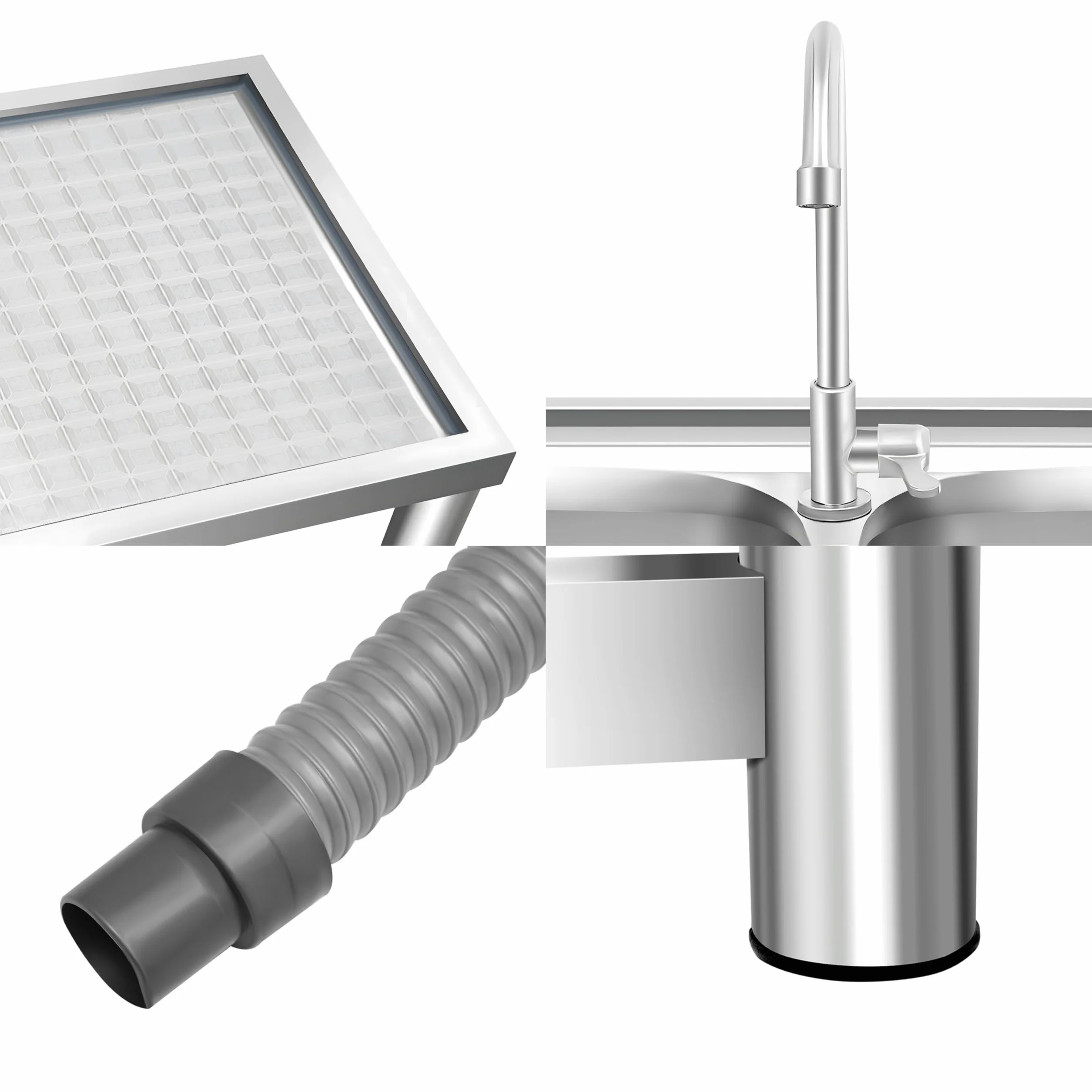 Lavabo in acciaio inox autoportante, capacità di carico 220 lbs, mobile lavello da cucina con rubinetto girevole a 360°, 120 x 45 x 80 cm, lavello commerciale con 2 vasche per ristorante, bar