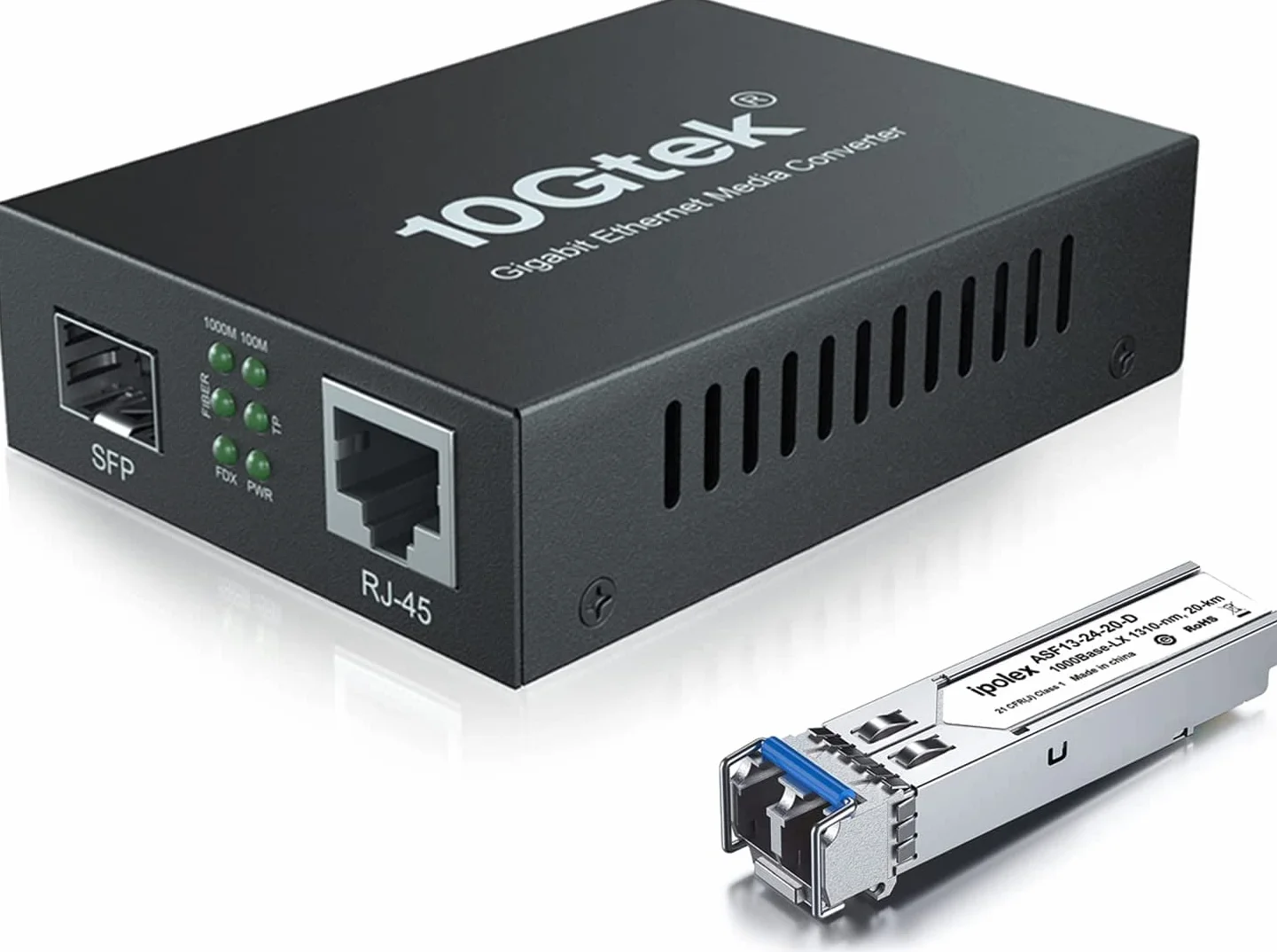 ipolex Convertitore Multimediale Gigabit Ethernet SFP 1,25G Fibra Ottica Modo Singolo LC 1310-nm 20-km