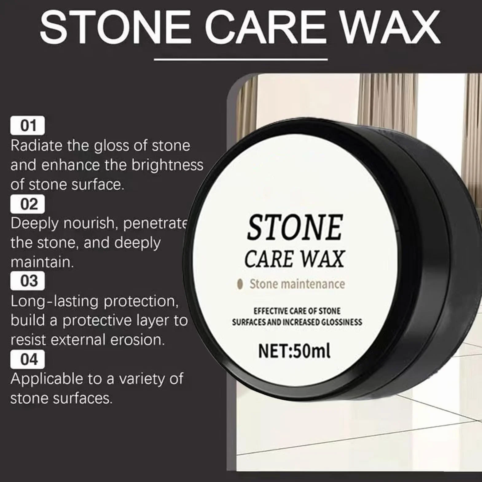 Stone Polish – Pasta detergente per pavimenti in piastrelle, impermeabile, cera lucidante per pavimenti in marmo per mobili, doccia, piano cottura, cucina, bagno