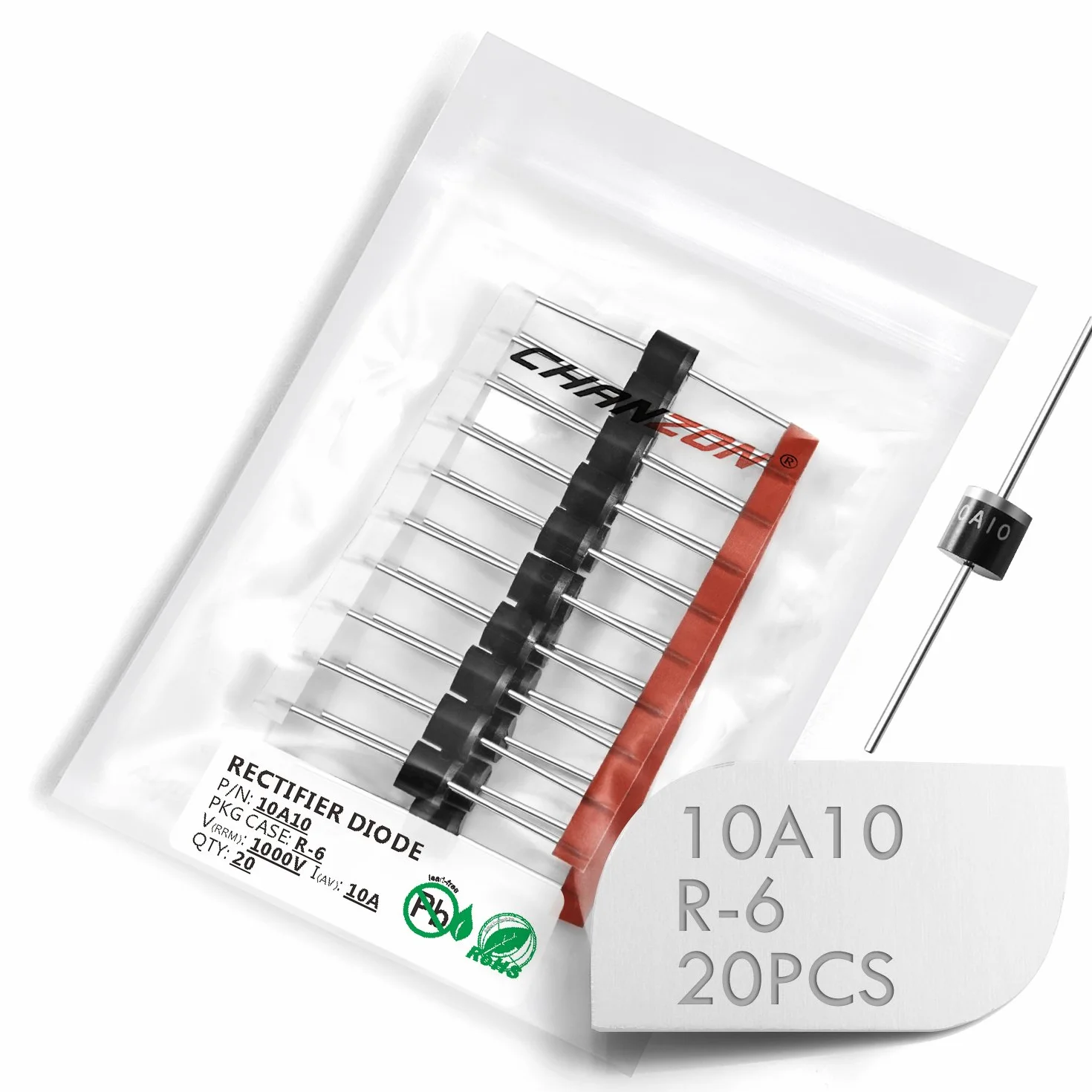 (Confezione da 20 pezzi) Chanzon 10A10 Diodo raddrizzatore Diodi Schottky 10A 1000V R-6 Assiale 10 Amp 1000 Volt Diodi elettronici al silicio