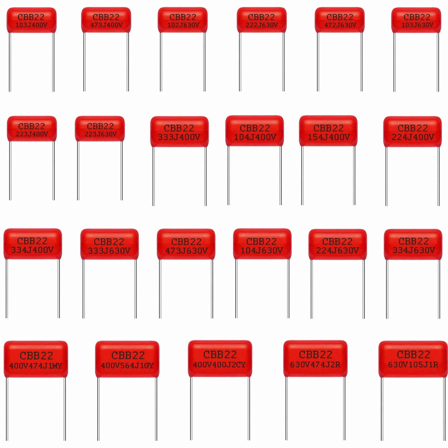 AUKENIEN 23 Valori 165 Pezzi Condensatore a Film in Polipropilene Metallizzato 400V 10nF a 1uF 630V 1nF a 1uF CBB22 Kit Classificazione di Condensatori