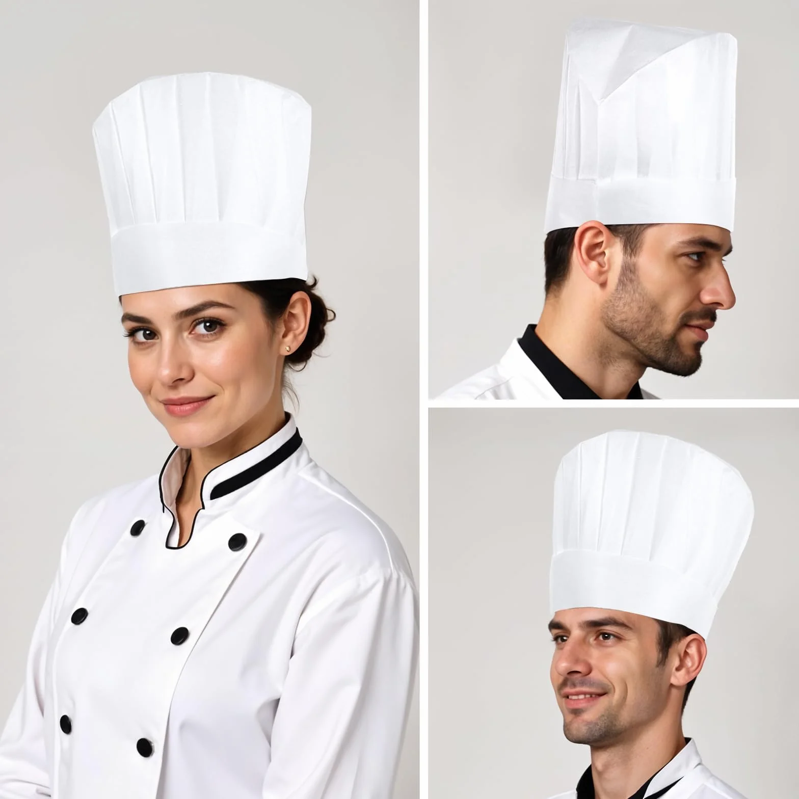 Cappello da cuoco usa e getta bianco 4 pezzi in tessuto non tessuto regolabile