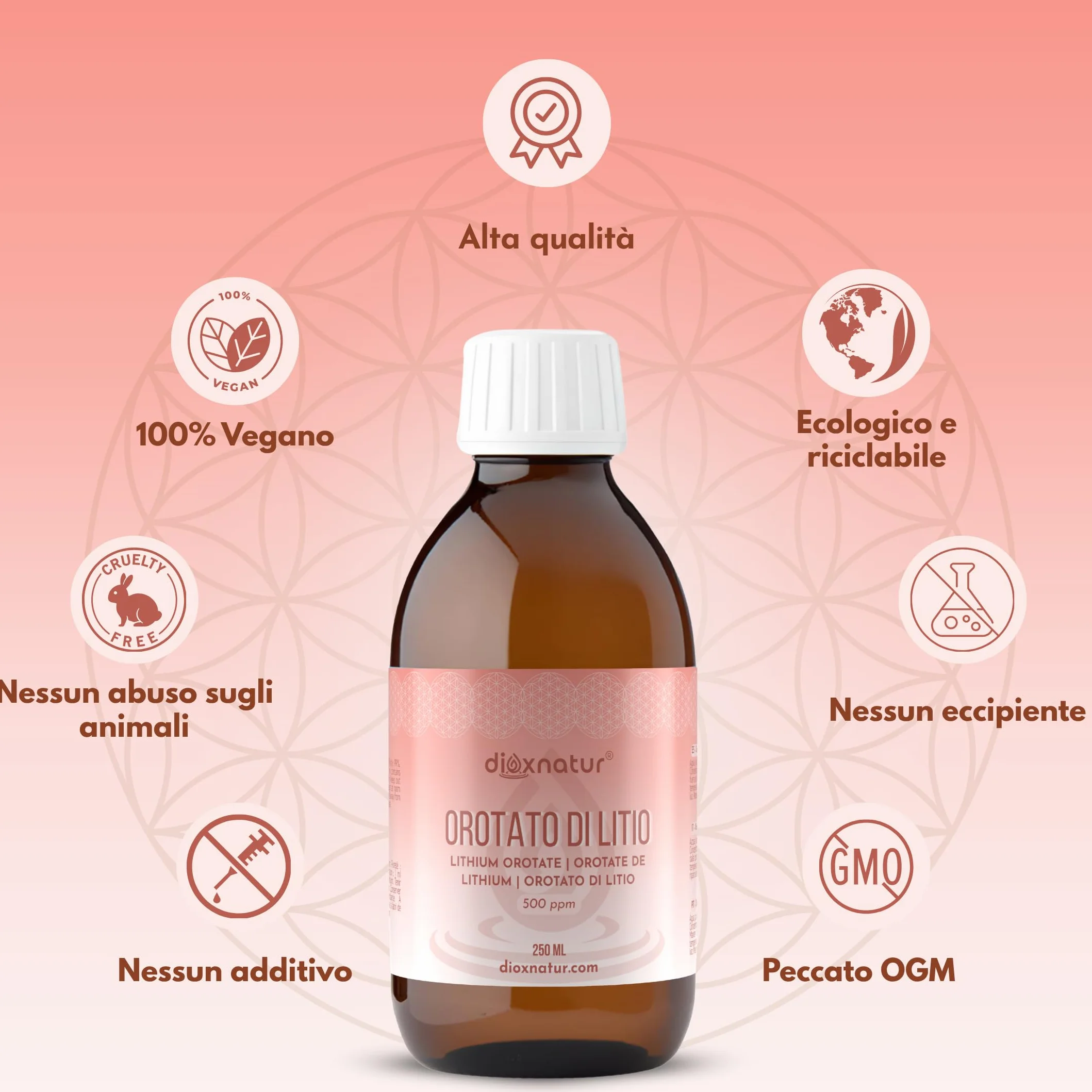 Orotato di litio liquido 250 ml - 0,5 mg/ml - 500 ppm - Purezza 99% - Pipetta inclusa