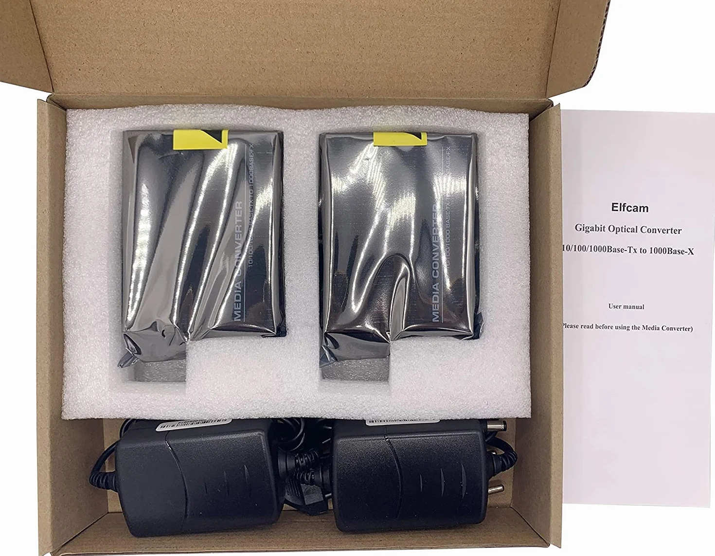 Elfcam 2 Pack Convertitori Ethernet a Fibra 10/100/1000M SC Monomodale 20KM