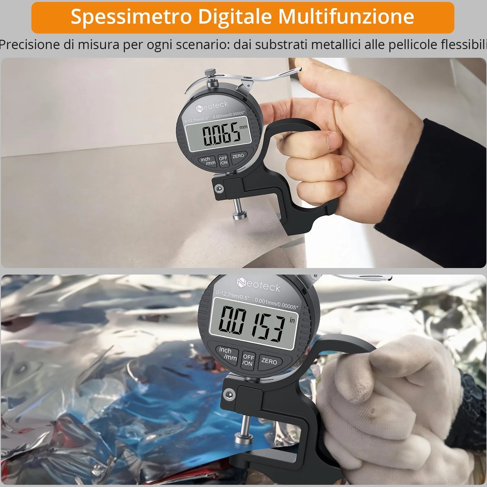 Neoteck Micrometro Digitale 0-12.7mm Risoluzione 0.001mm Calibro Spessore LCD Misuratore di Precisione