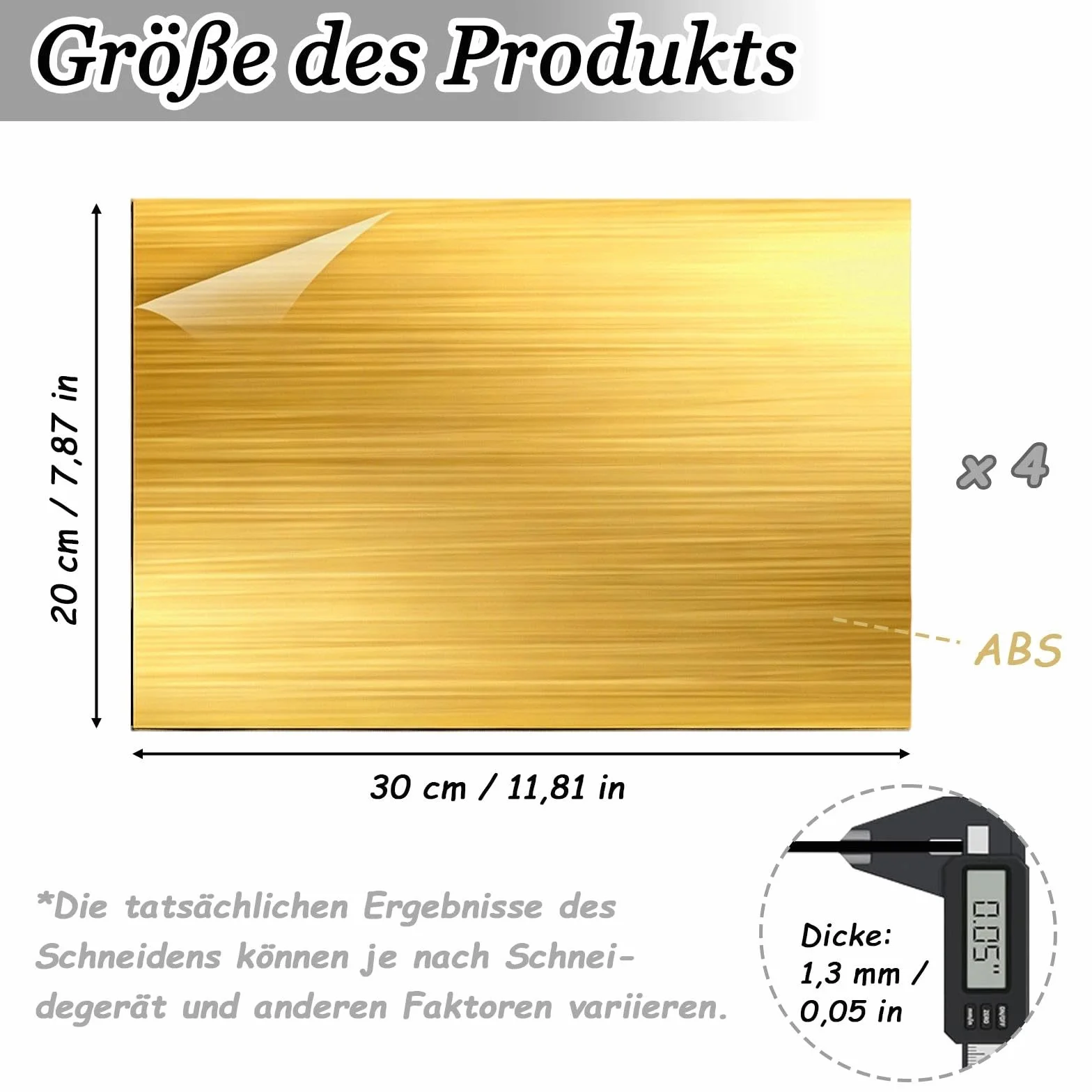 Targhetta per incisione laser, 30 x 20 cm, 4 pannelli in plastica ABS, piastra di plastica per incisione, piastra bianca incisa a laser, pannello dorato spazzolato con incisione nera, per fai da te