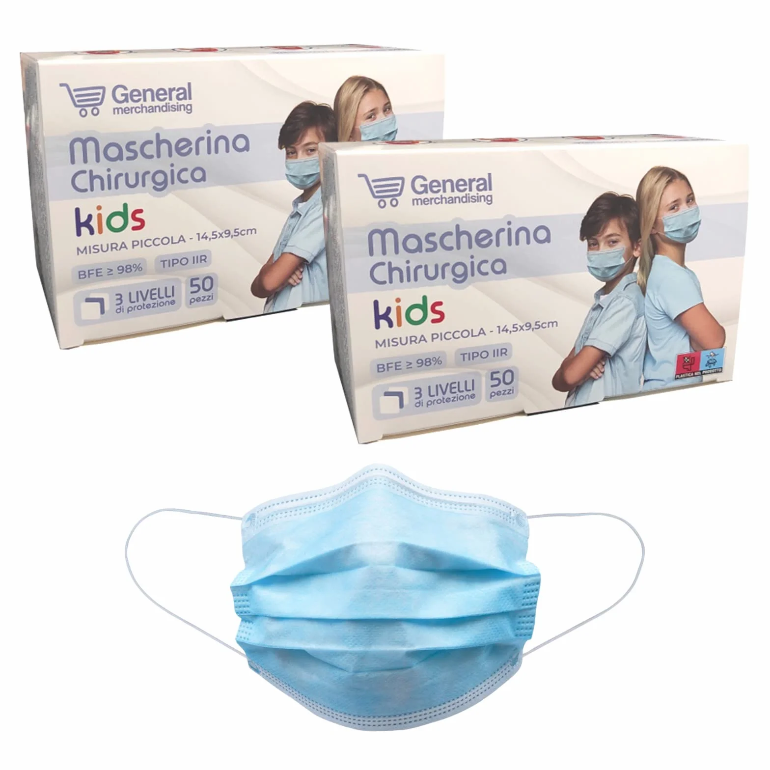 Mascherine Chirurgiche Bambini Azzurre Certificate CE Tipo II R BFE >98% nasello regolabile