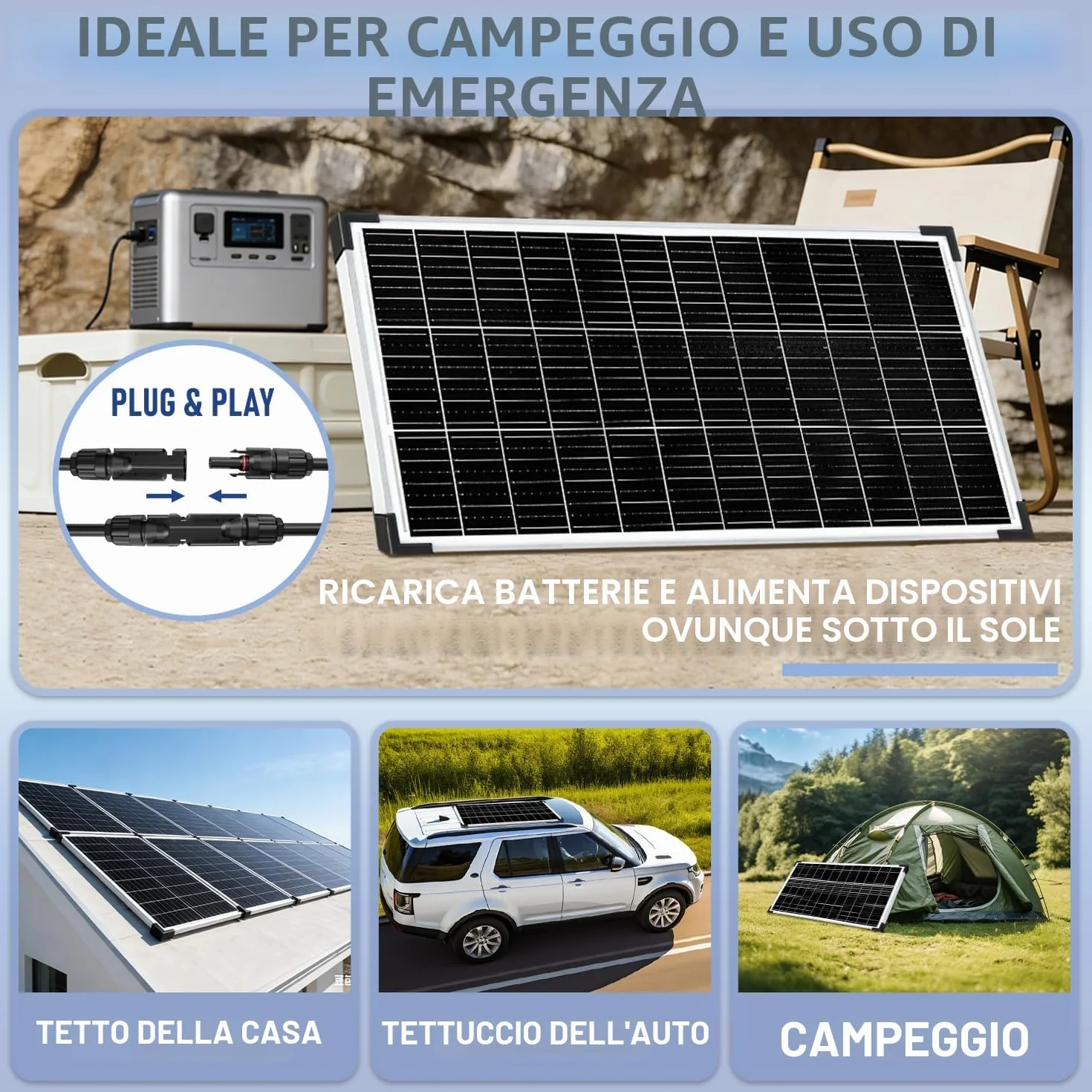 Pannello solare da 100 W, 12 V, pannello solare monocristallino, 100 Watt, con regolatore di carica da 20 A, per carica di energia indipendente da 12 Volt per camper, barca, roulotte, casa