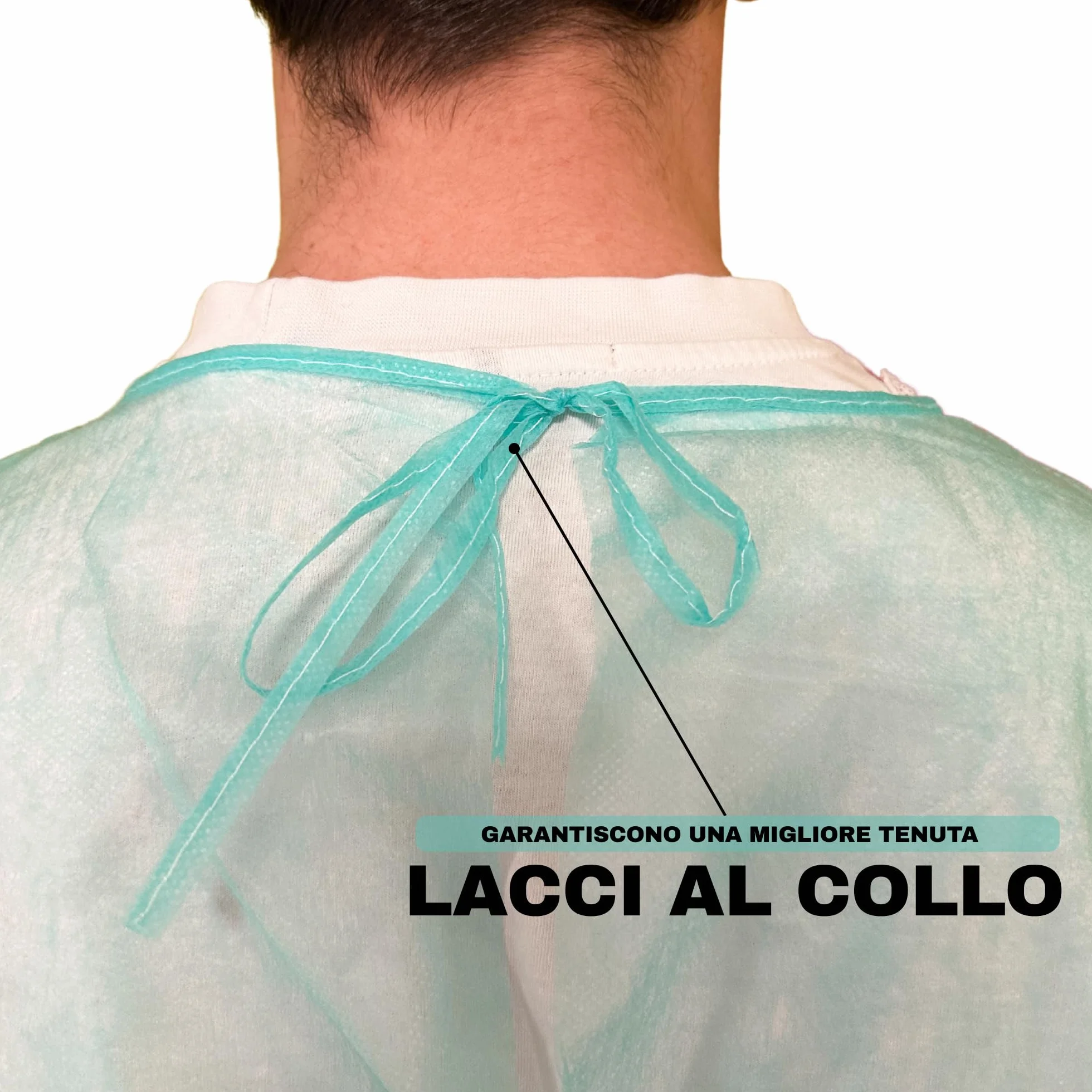 Camice monouso NON sterile TNT verde con polsini in cotone usa e getta x20pz