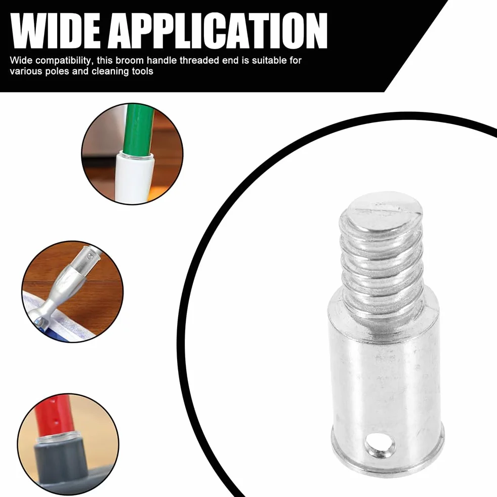 Adattatore Manico Scopa in Metallo con Estremità Filettata, Kit Riparazione Bastone Scopa Acciaio Inox 2 Pezzi