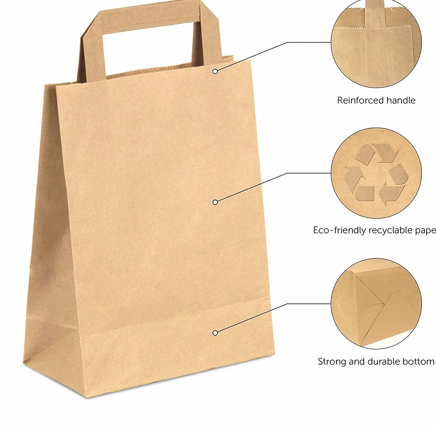 PAKNOR® 50 Shopper in Kraft - 18 x 23 x 8,5 cm, sacchetti di carta marrone con manici, sacchetti da regalo, sacchetto di carta kraft