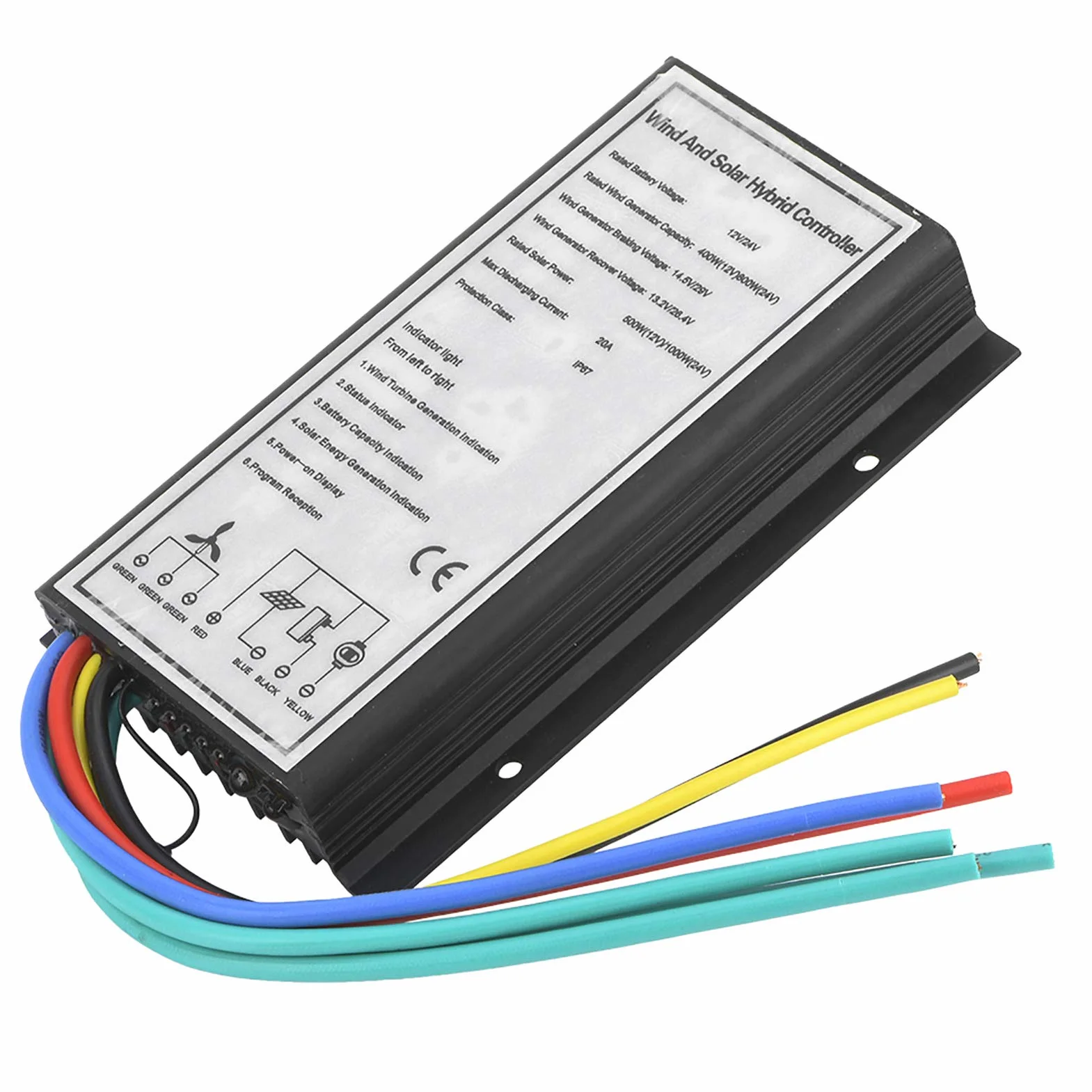 Generatore di Carica Ibrida Solare Eolica, 12/24 V 400/800 W + 500/1000 W Generatore di Carica Ibrida a Energia Solare Controller per Piccoli Controller di Energia