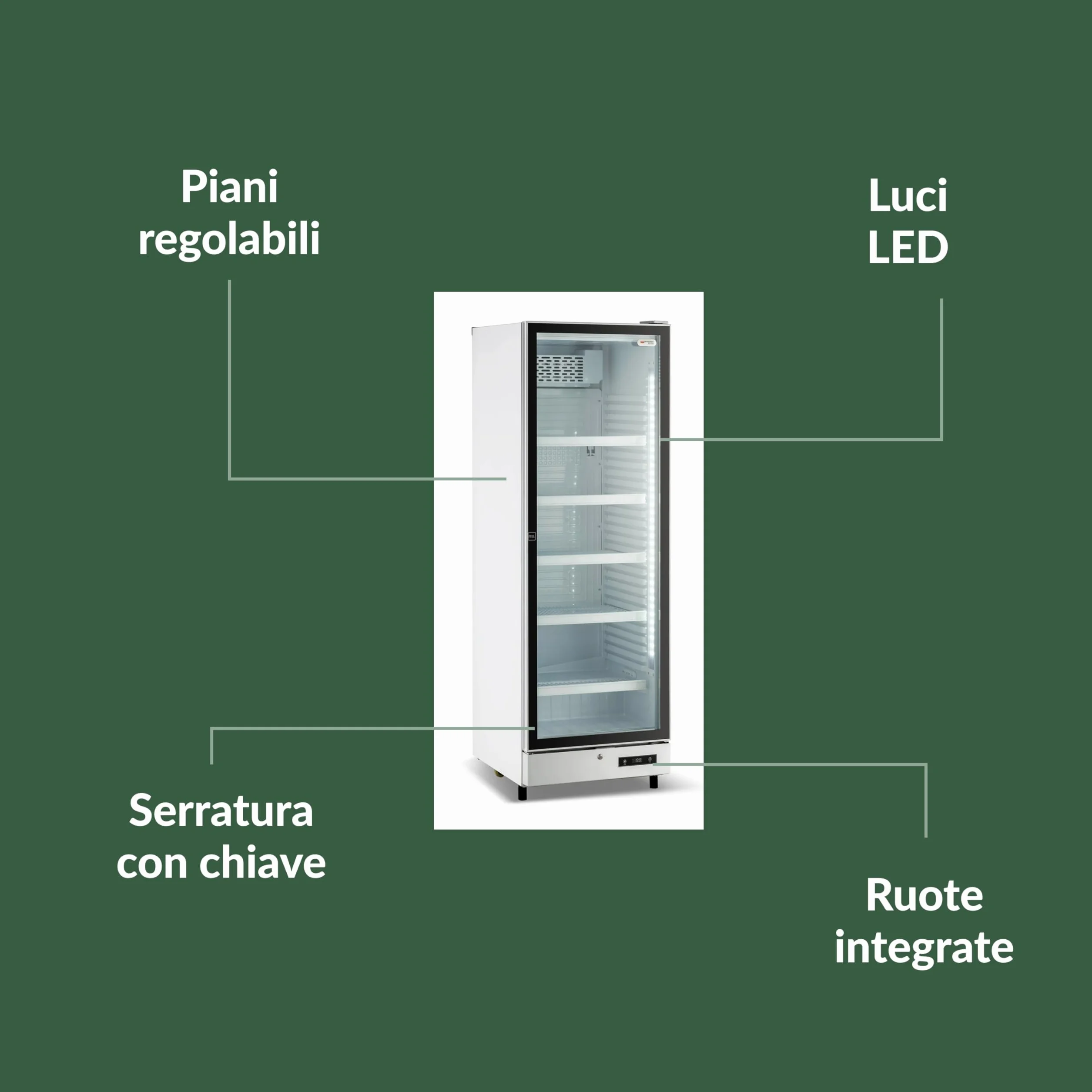 Ristoattrezzature - Frigorifero per Bevande - 1 Anta in Vetro - Vetrina Frigo Verticale per Bibite 65x65x179,5 cm - Illuminazione Led e Serratura - 0 +10 °C - Bianca - 450 Litri