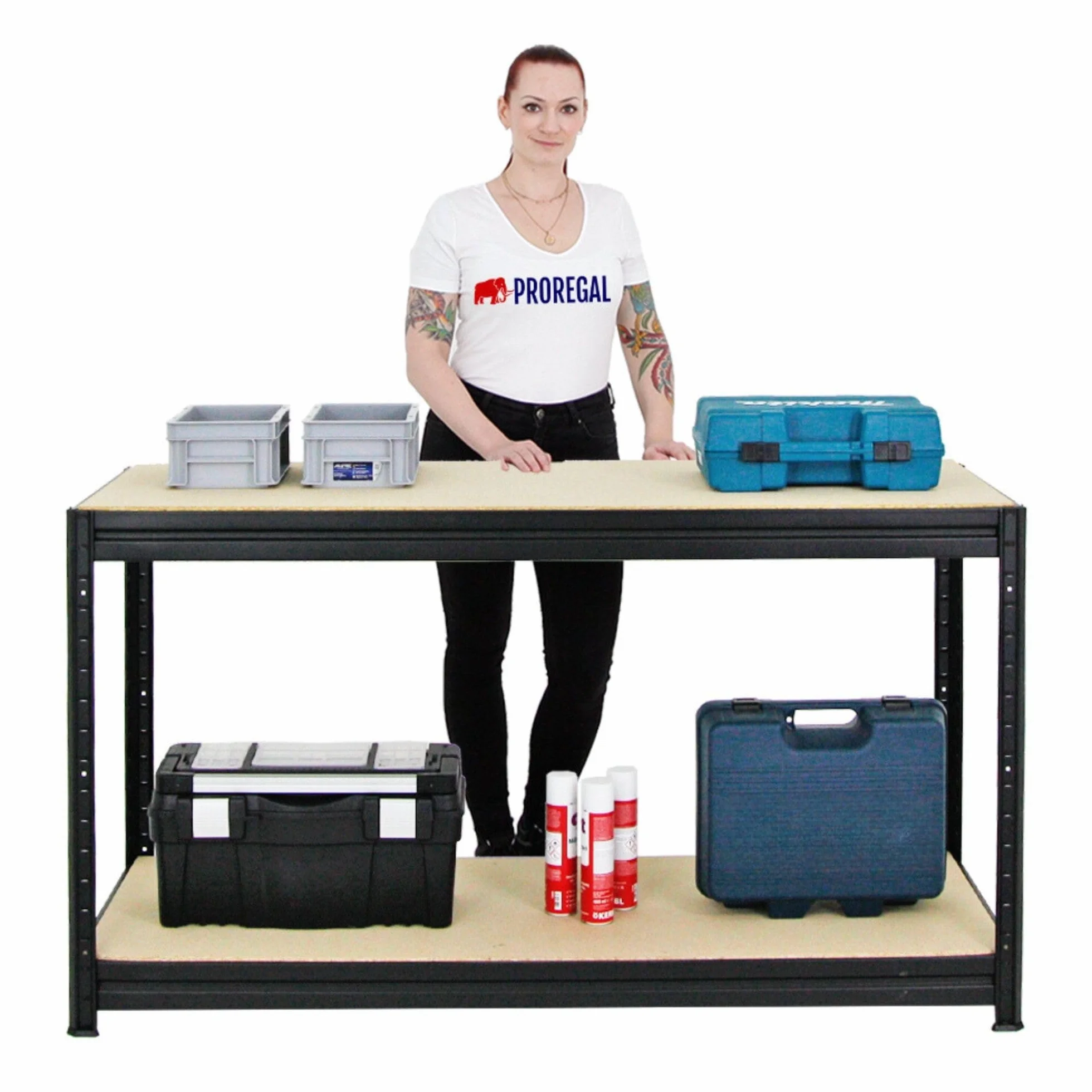 PROREGAL Banco da lavoro regolabile in altezza DINO | AxLxP 90x160x60cm | Portata 600 kg | Nero