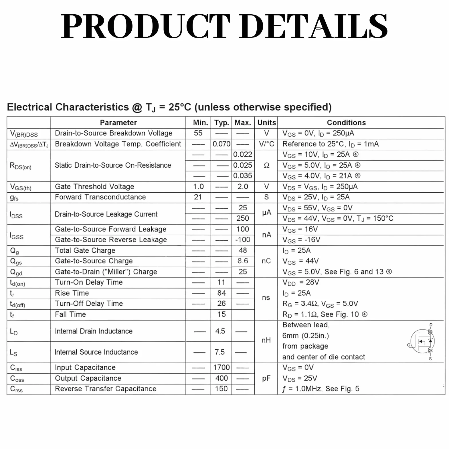 IRLZ44N MOSFET N canale 55V 47A TO-220AB Transistor set MOSFET di potenza per progetti elettronici