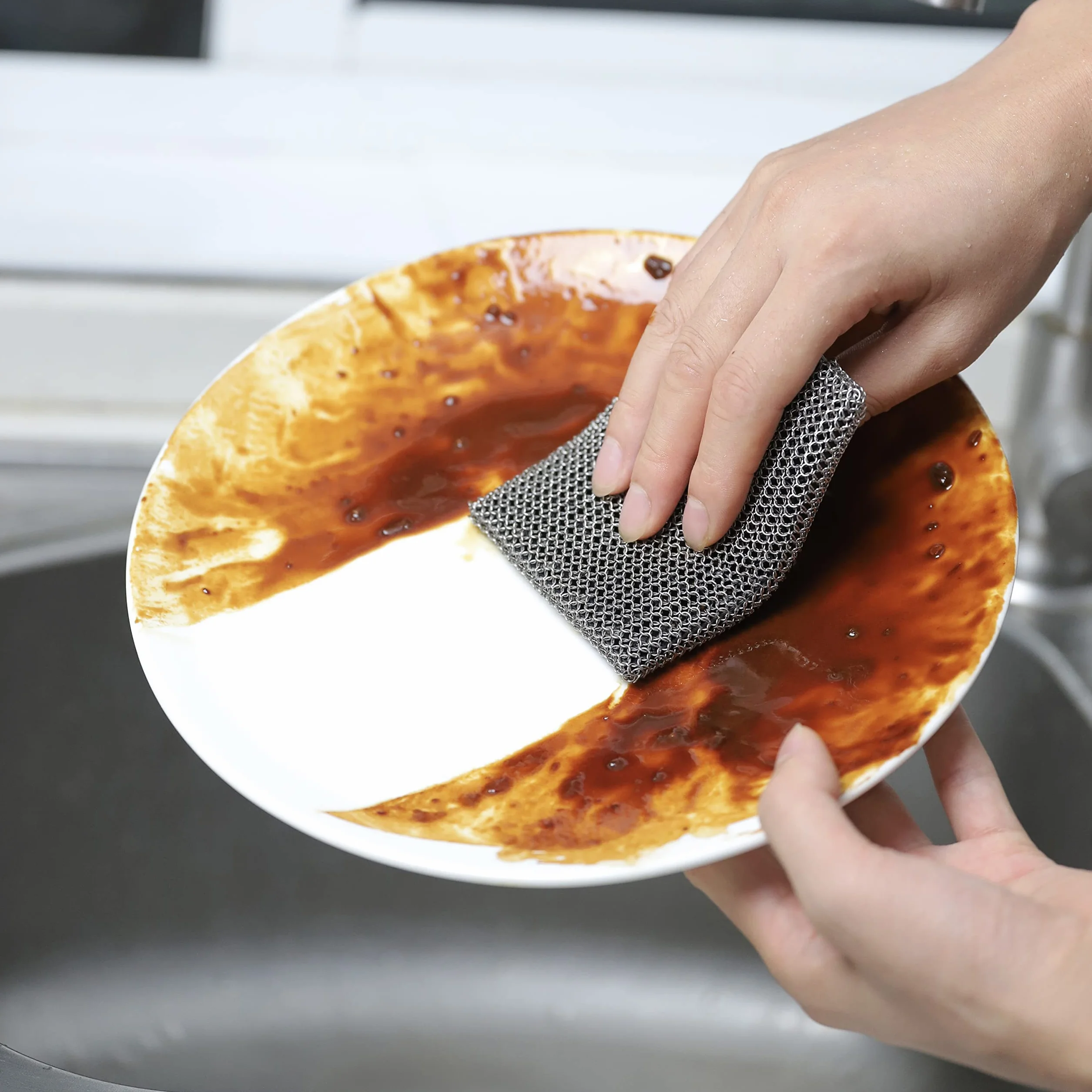 Spugna lavapiatti in acciaio inox 316, con anelli saldati, in silicone integrato con anelli saldati, per pentole in ghisa, barbecue, piatti