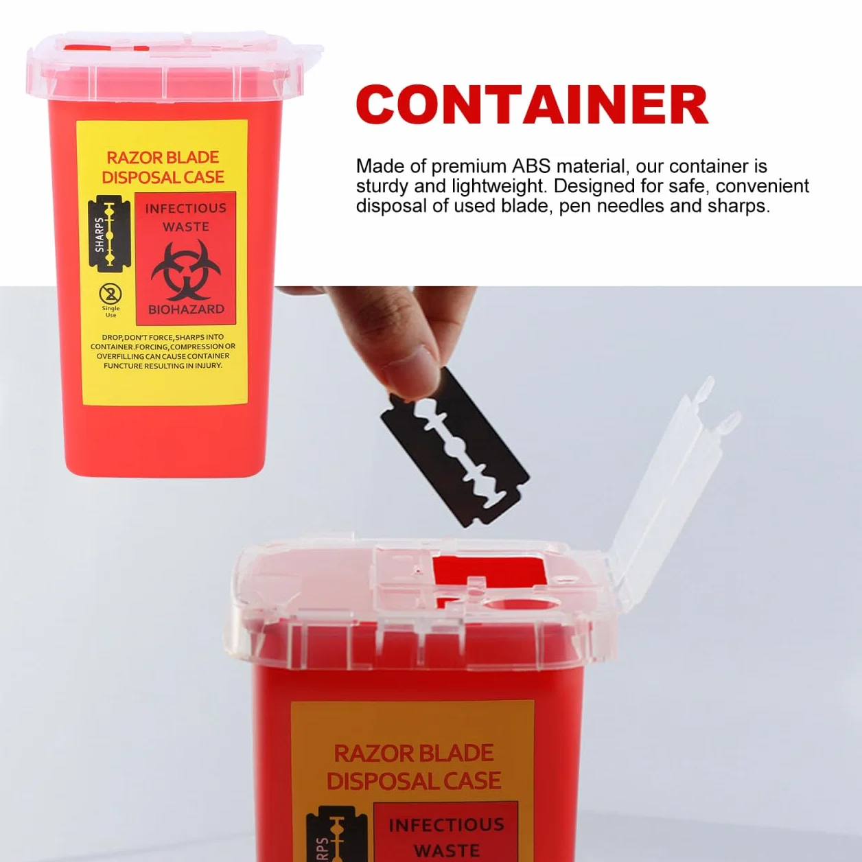 Healeved Contenitore Per Lamette Usate in ABS 6"x3.7"x3.7" Smaltimento Lame Sicuro con Coperchio a Scatto