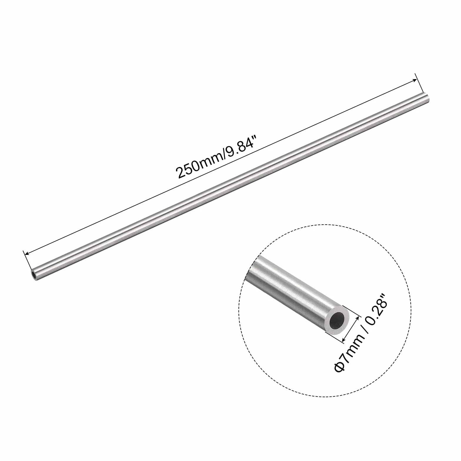 Tubo Acciaio Inossidabile 304, OD 7mm x 1.5mm Parete Spessore 250mm Lunghezza